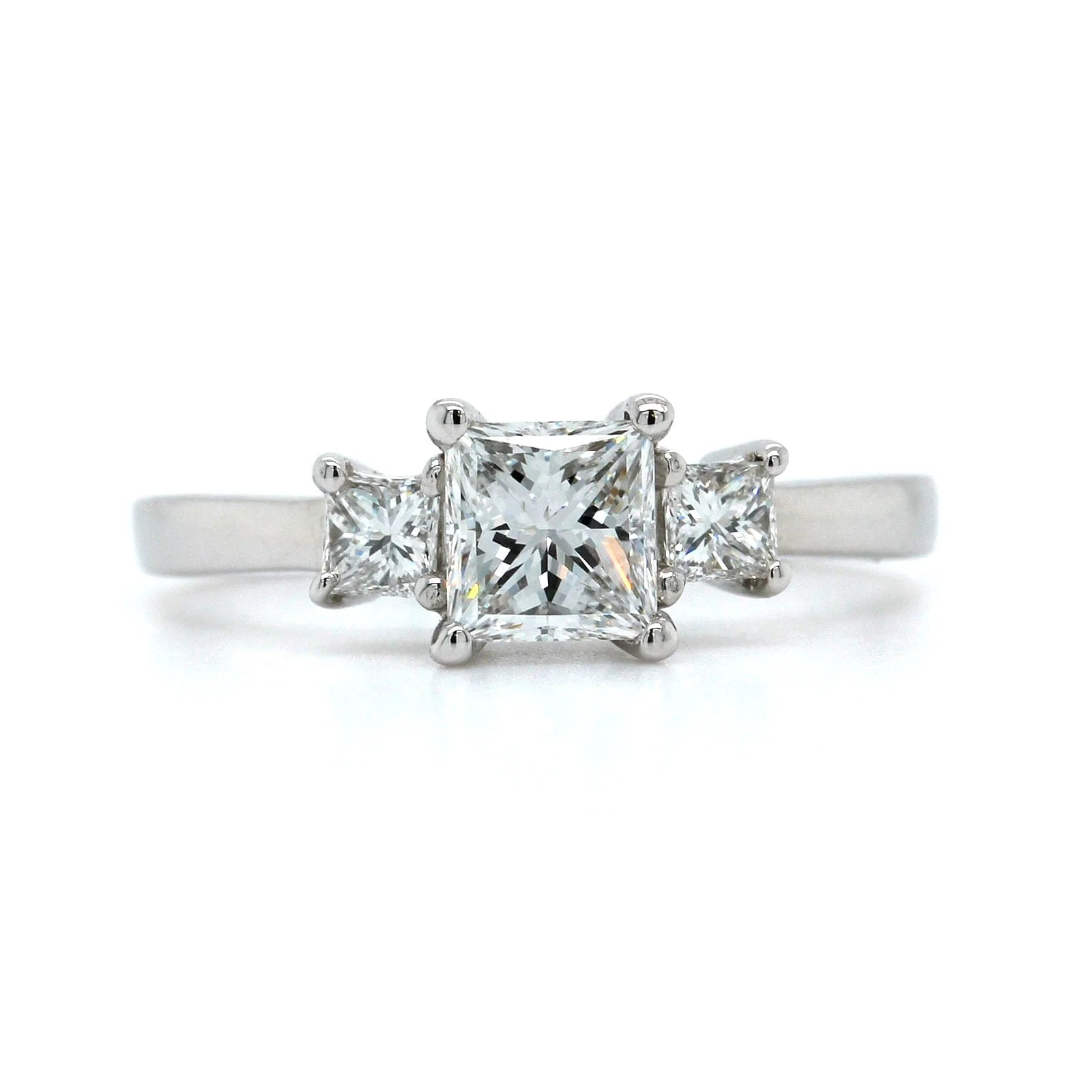 Platinum Princess Cut Diamond 3 Stone Engagement Ring - Image 5