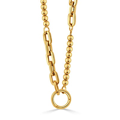14K Yellow Gold Mixed Oval Link and Beaded Necklace