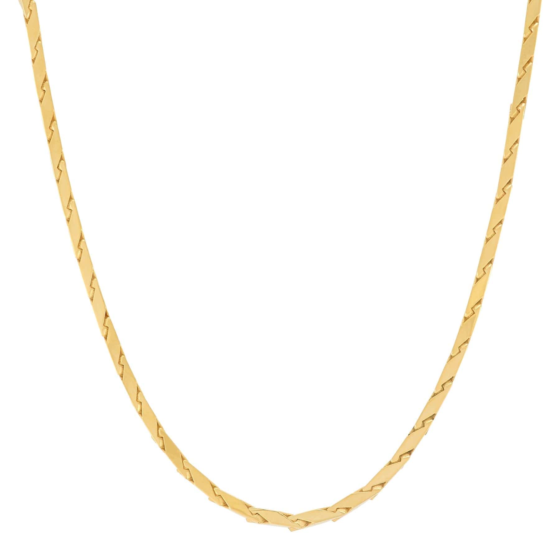 14K Yellow Gold Solid Chevron Design Chain Necklace