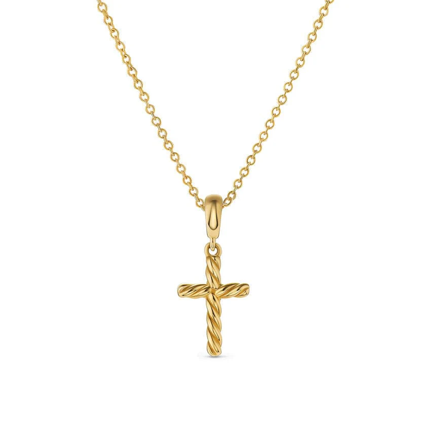 Cable Cross Pendant Necklace in 18K Yellow Gold, 17.5mm