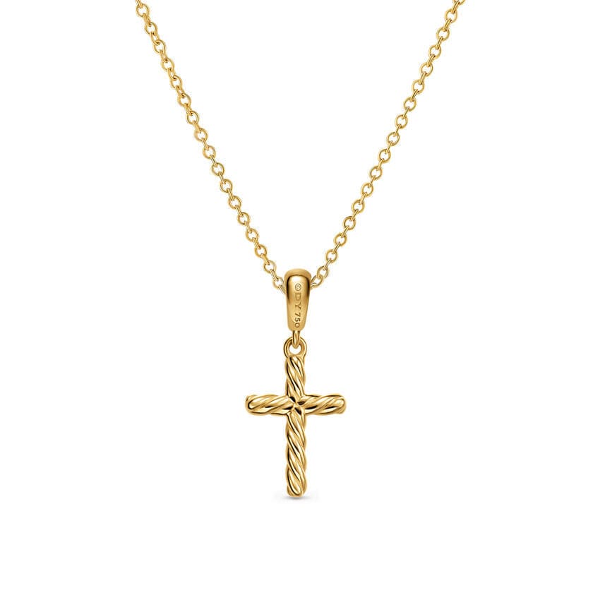 Cable Cross Pendant Necklace in 18K Yellow Gold, 17.5mm - Image 3