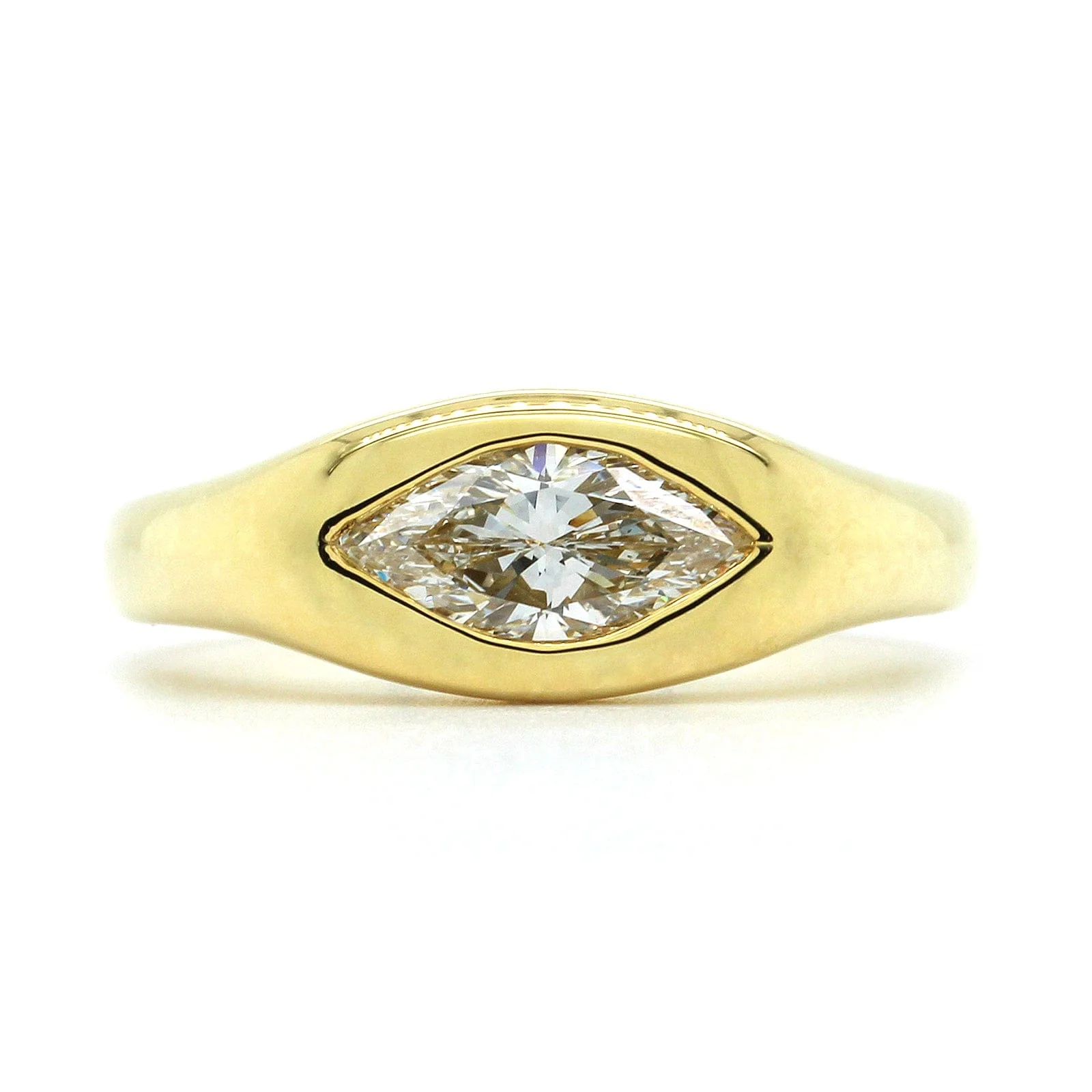 18K Yellow Gold Bezel Set Marquise Diamond Engagement Ring