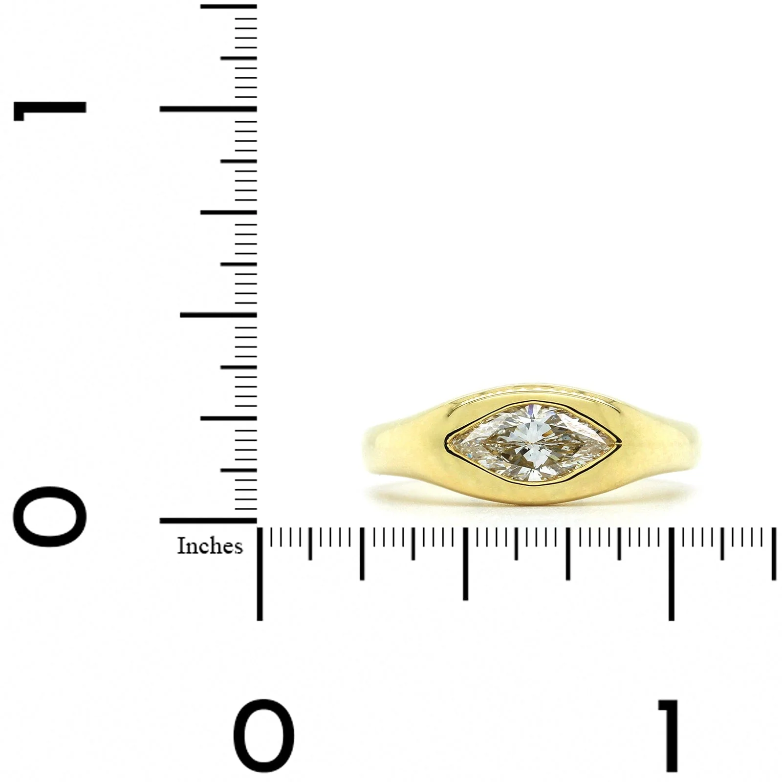 18K Yellow Gold Bezel Set Marquise Diamond Engagement Ring - Image 3