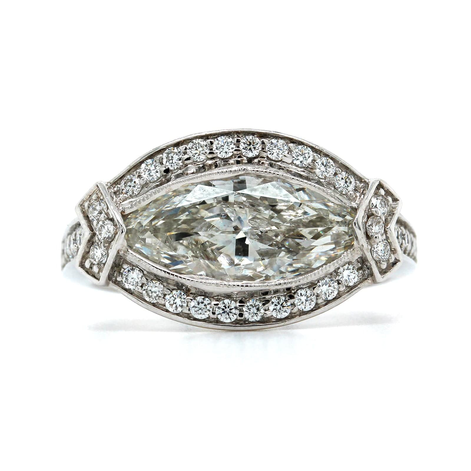 18K White Gold Marquise Cut Diamond Halo Engagement Ring