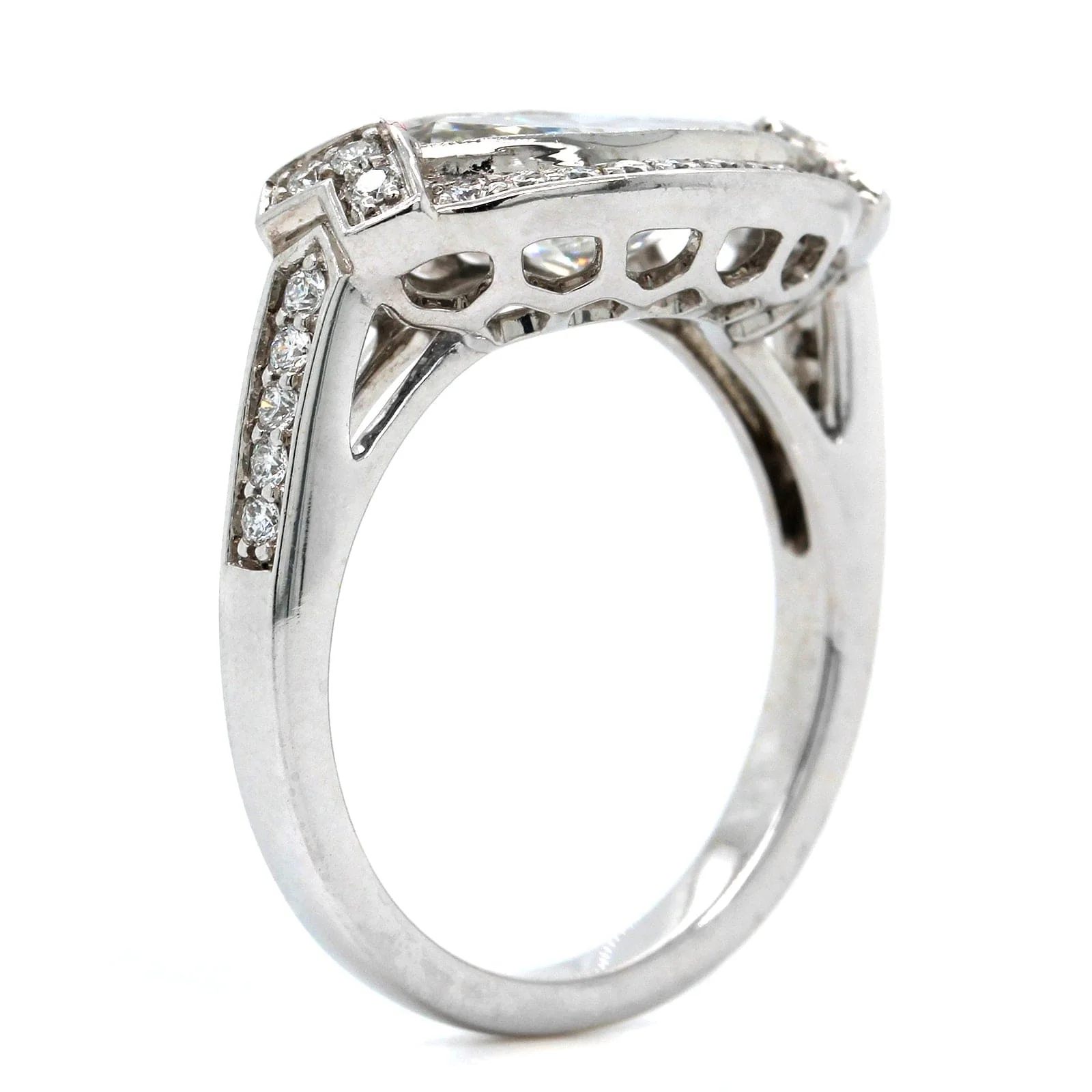 18K White Gold Marquise Cut Diamond Halo Engagement Ring - Image 2