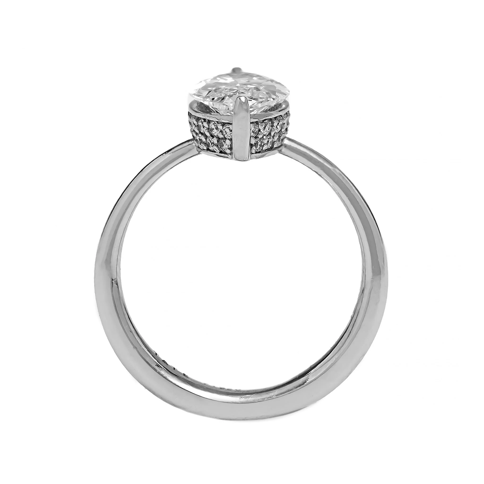 Platinum Solitaire Marquise Diamond Hidden Halo Engagement Ring - Image 3
