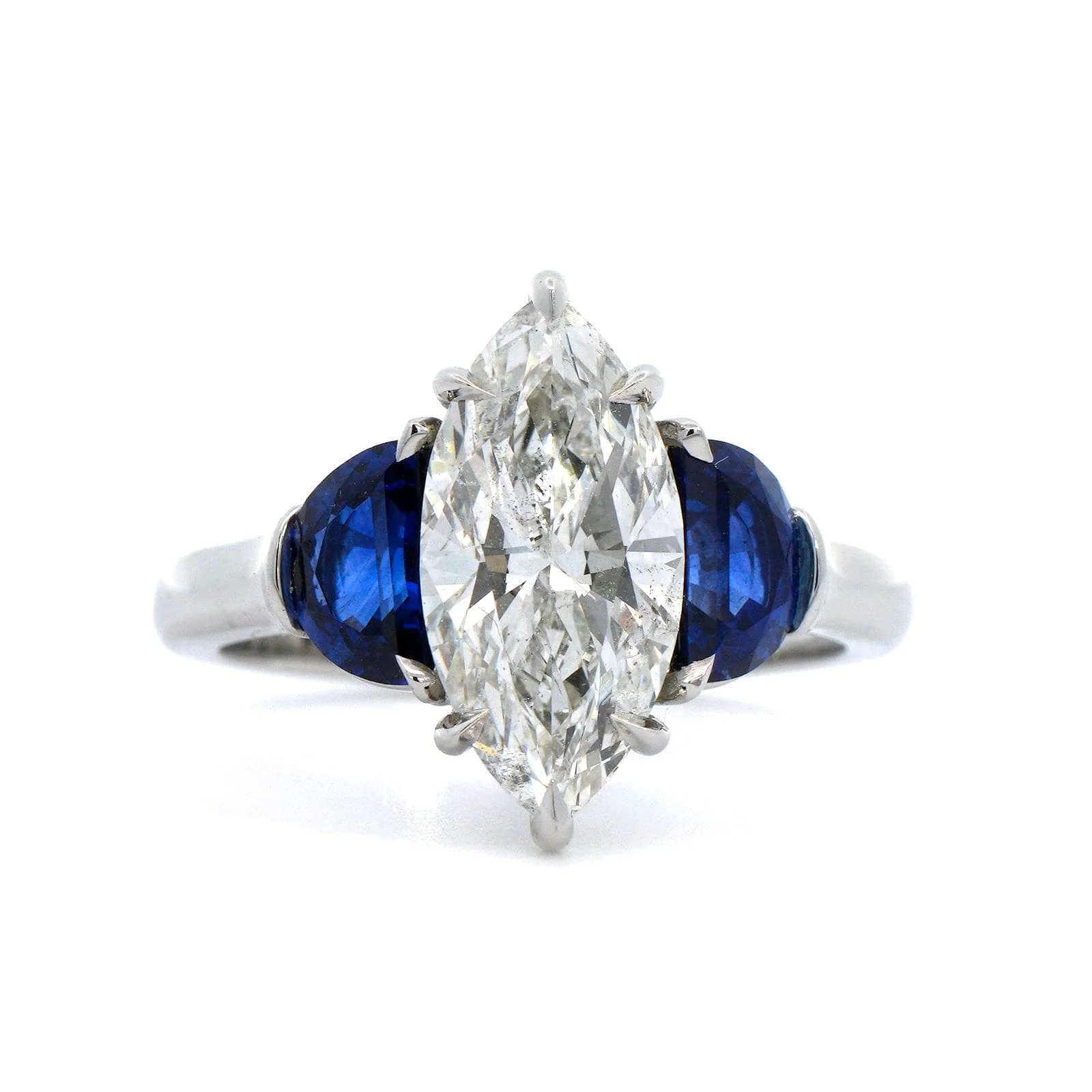 Platinum 3 Stone Sapphire & Diamond Engagement Ring - Image 5
