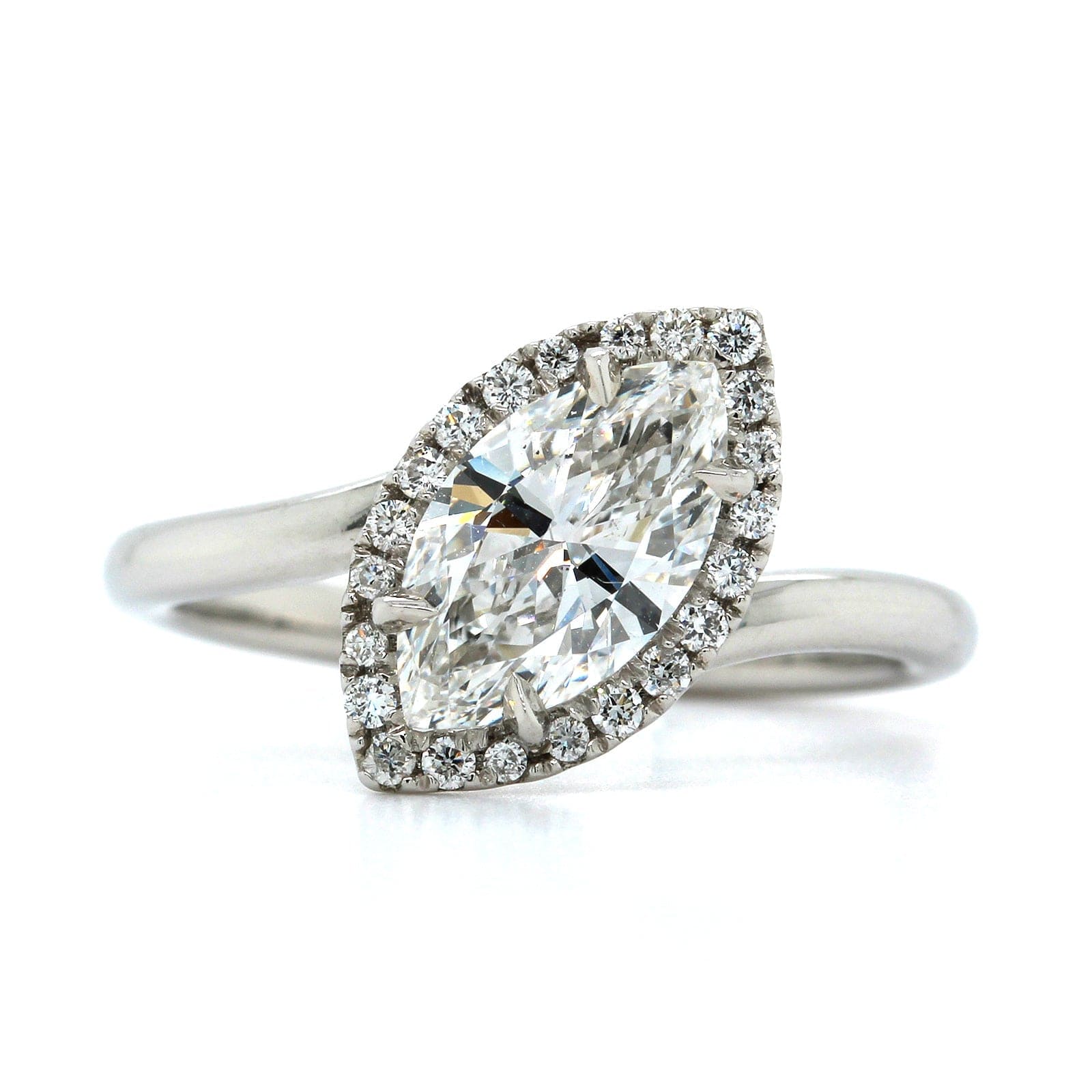Platinum Marquise Cut Diamond Halo Engagement Ring