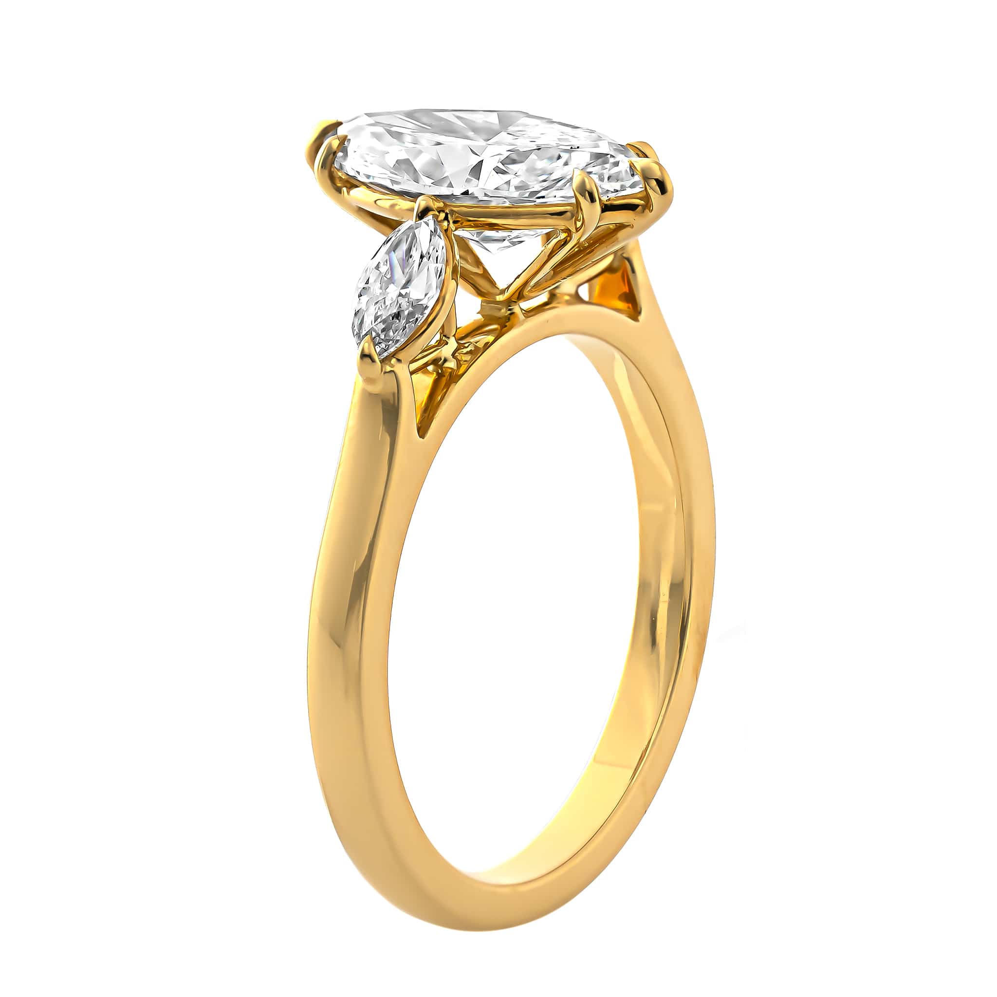 18K Yellow Gold 3 Stone Marquise Shaped Diamond Ring - Image 2
