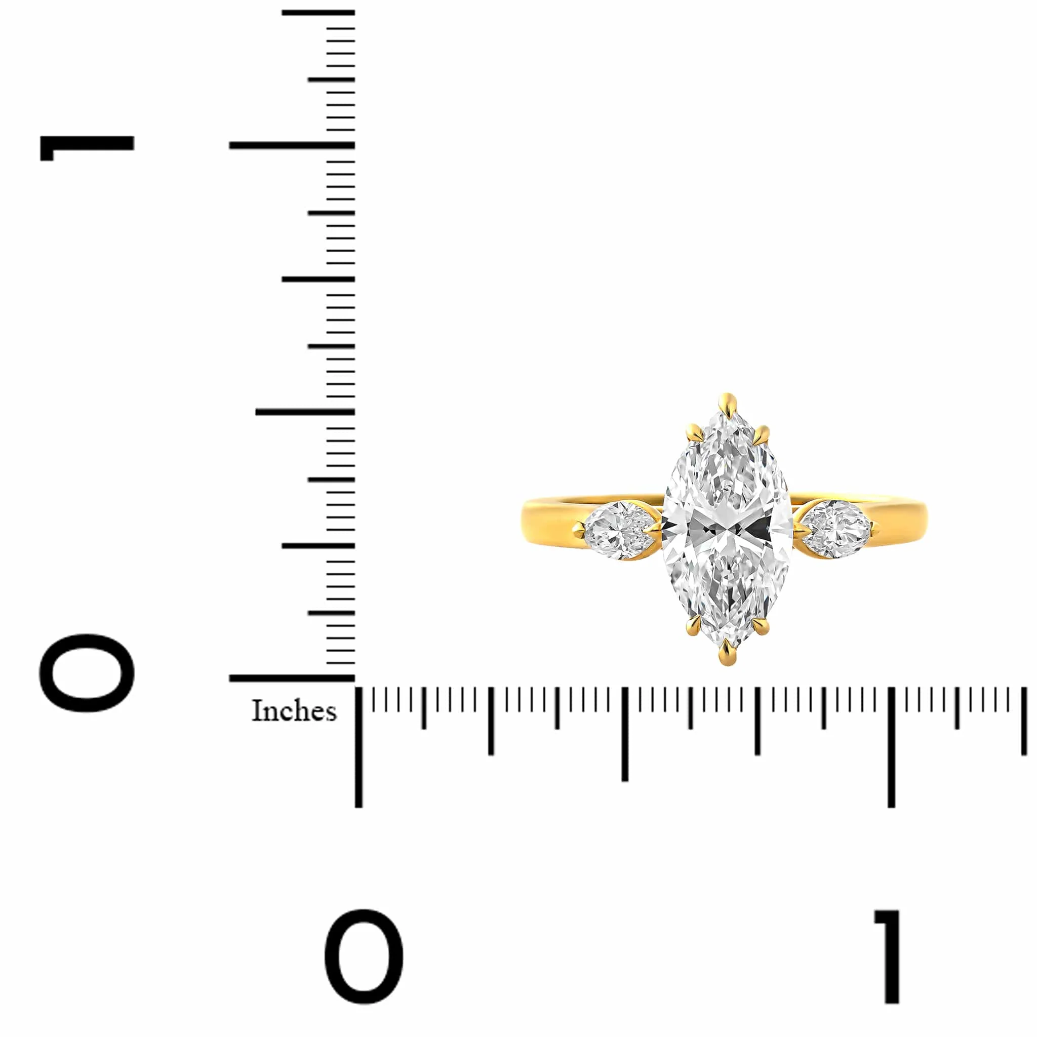 18K Yellow Gold 3 Stone Marquise Shaped Diamond Ring - Image 4