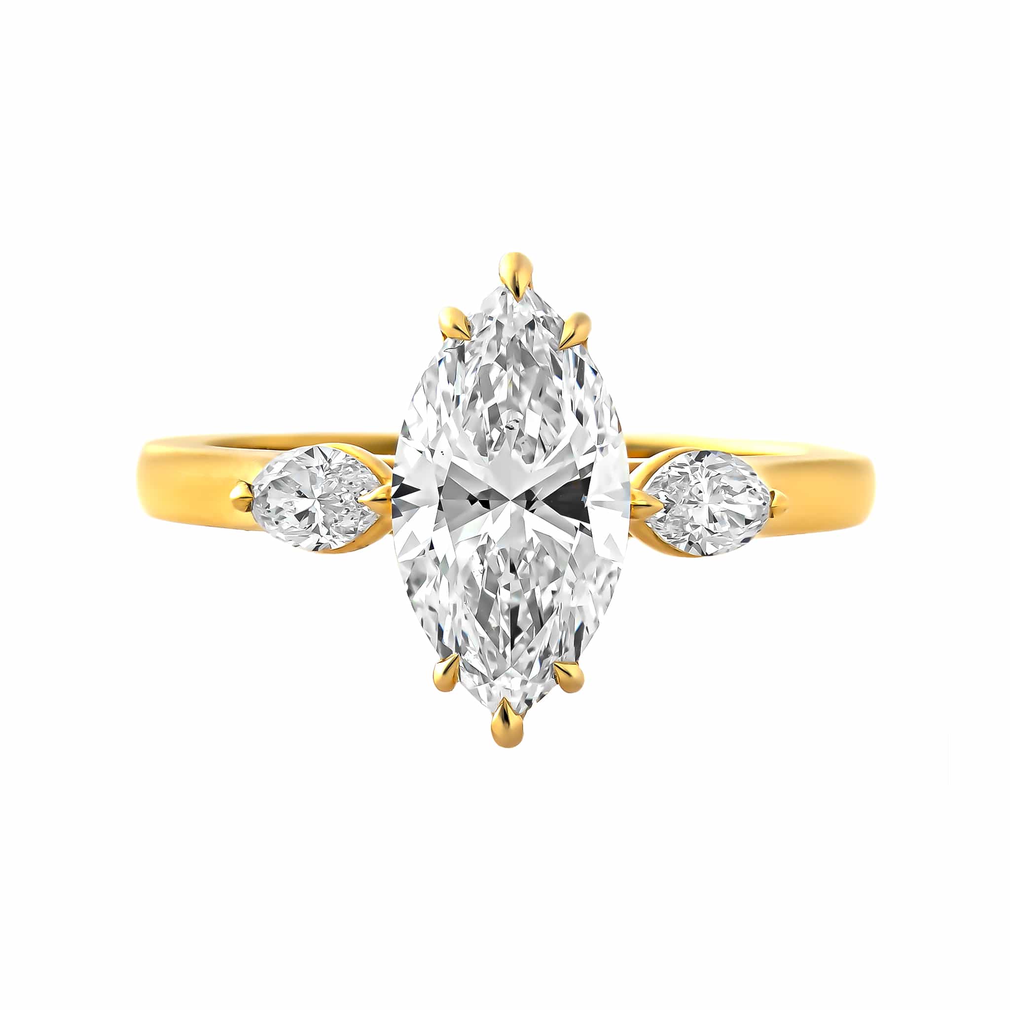 18K Yellow Gold 3 Stone Marquise Shaped Diamond Ring - Image 5