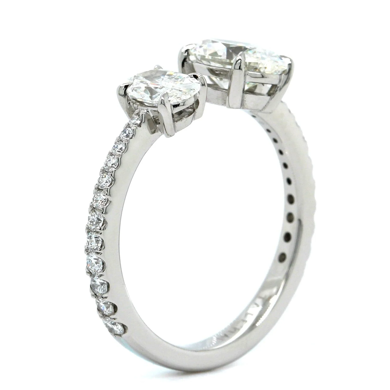 Platinum 2 Stone Oval Open Engagement Ring - Image 2
