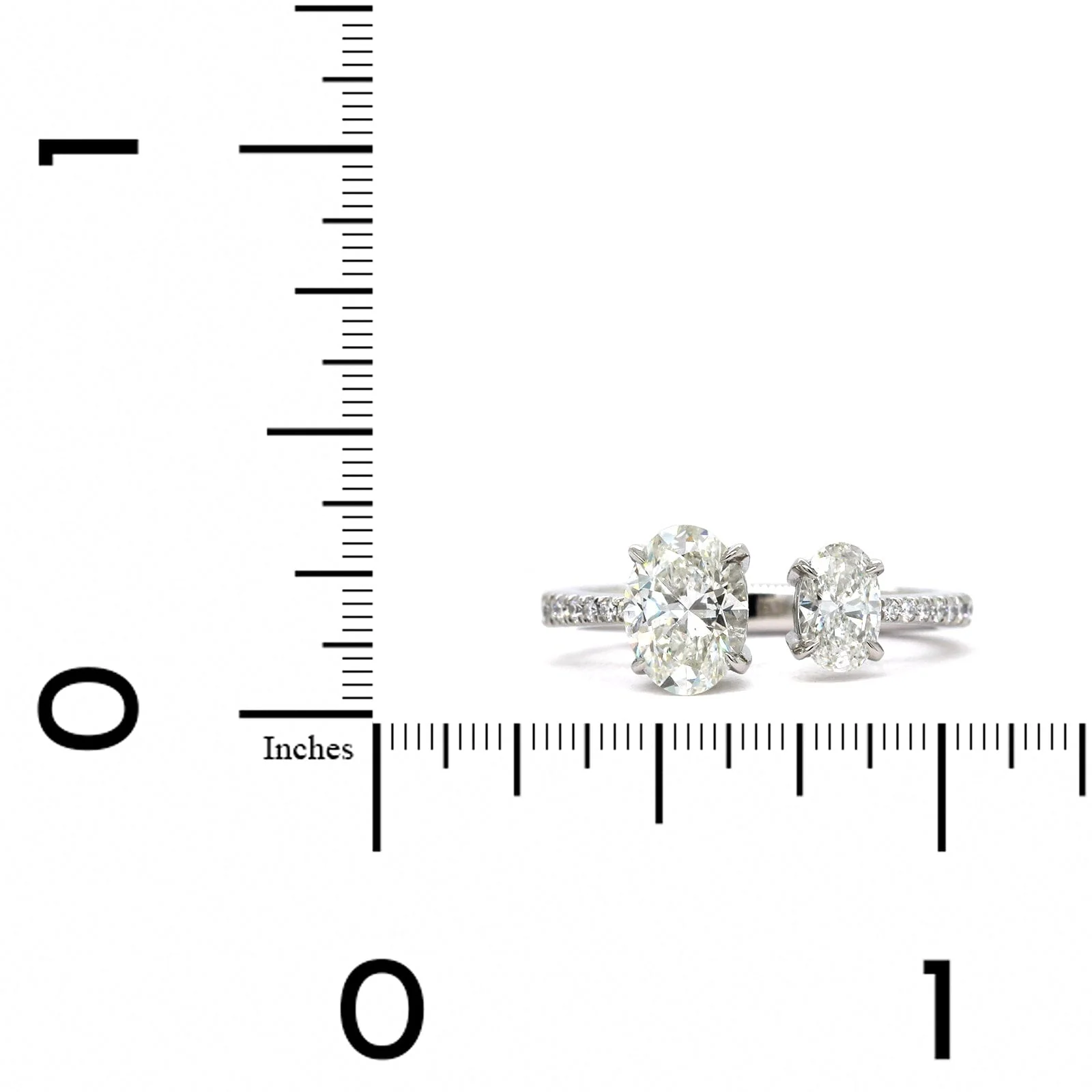 Platinum 2 Stone Oval Open Engagement Ring - Image 3