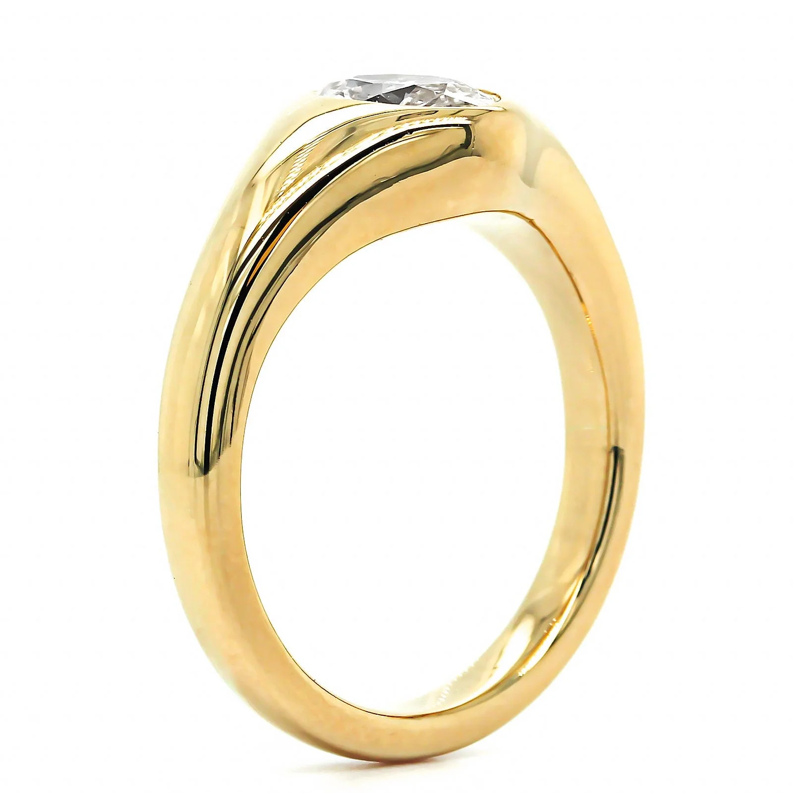 18K Yellow Gold Bezel Set Oval Diamond Engagement Ring - Image 2