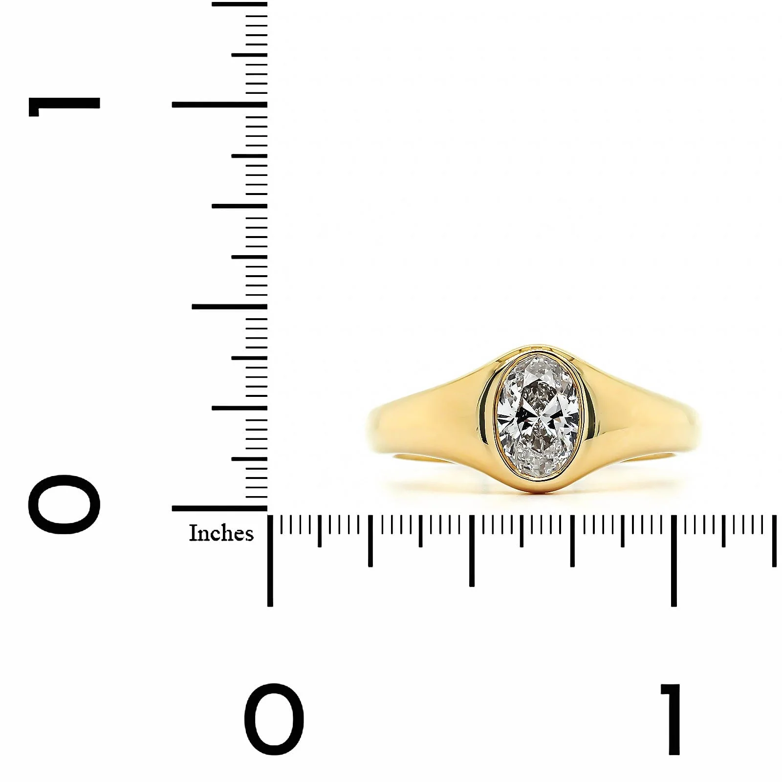 18K Yellow Gold Bezel Set Oval Diamond Engagement Ring - Image 3