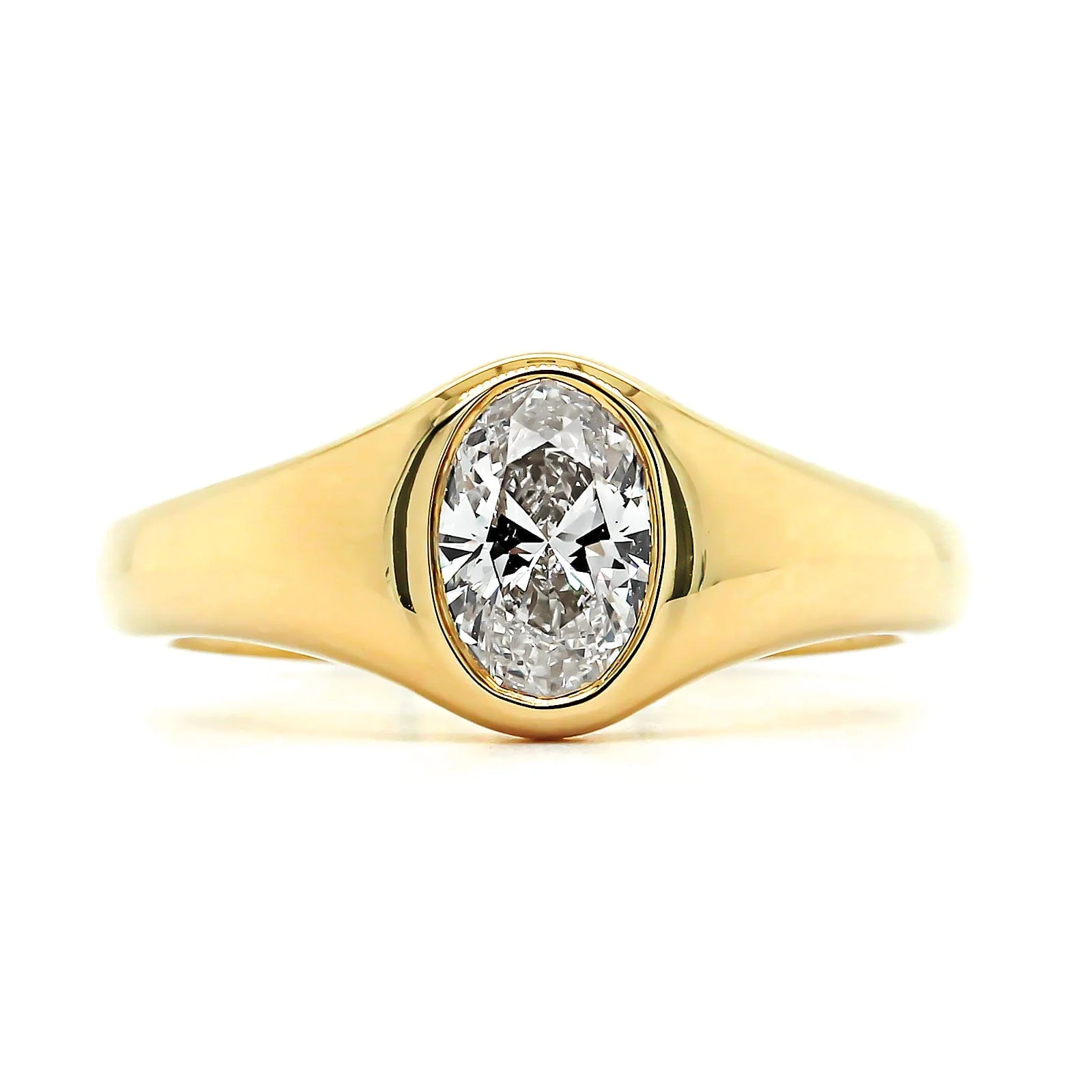 18K Yellow Gold Bezel Set Oval Diamond Engagement Ring - Image 4