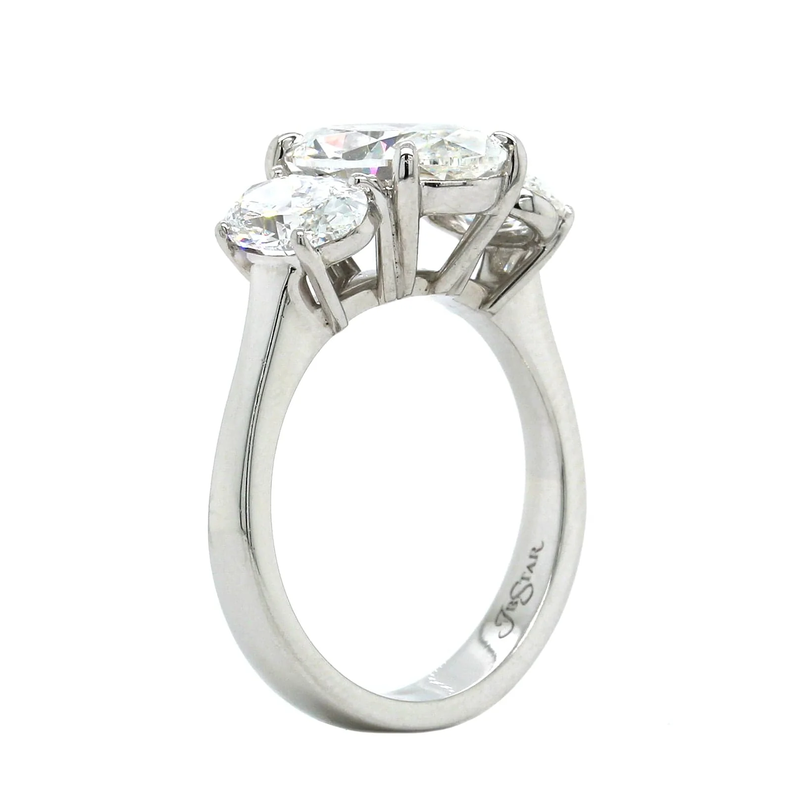 Platinum Oval 3 Stone Diamond Engagement Ring - Image 2