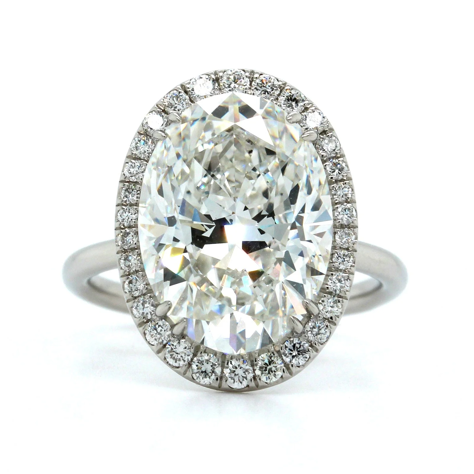 Platinum Oval Diamond Halo Engagement Ring - Image 6