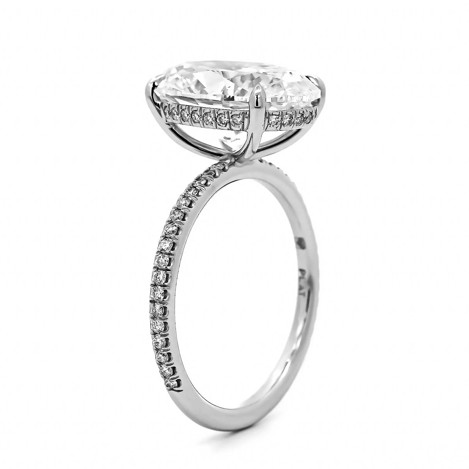 Platinum Oval Cut and Hidden Diamond Halo Engagement Ring - Image 2