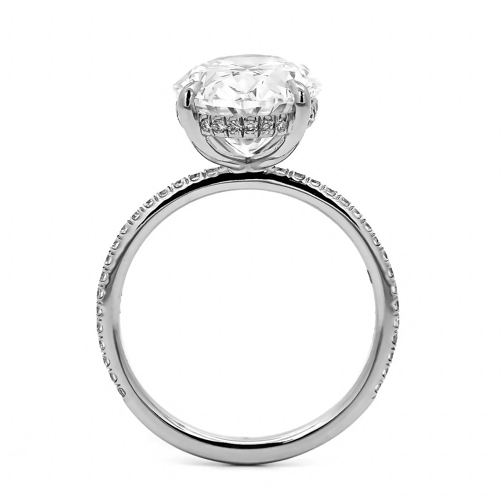 Platinum Oval Cut and Hidden Diamond Halo Engagement Ring - Image 3