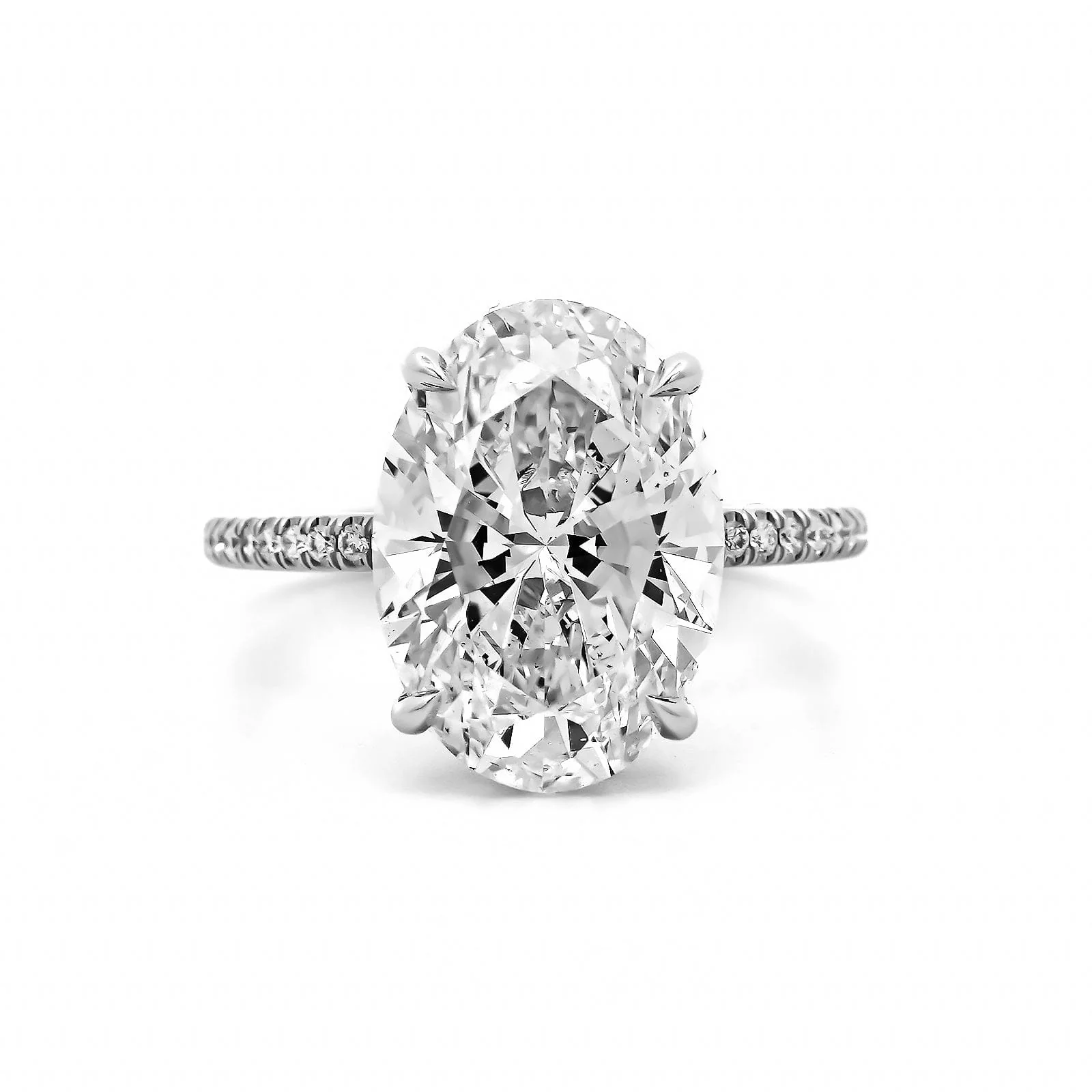 Platinum Oval Cut and Hidden Diamond Halo Engagement Ring - Image 5