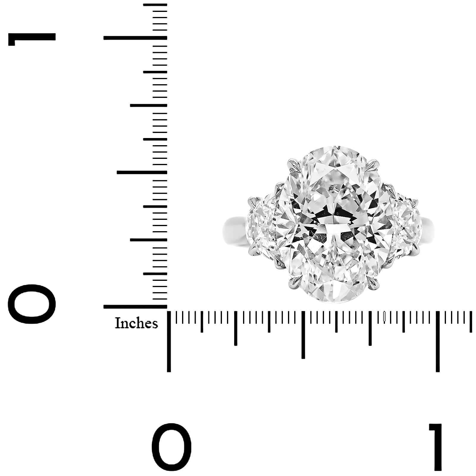 Platinum 3 Stone Oval Diamond Engagement Ring - Image 4