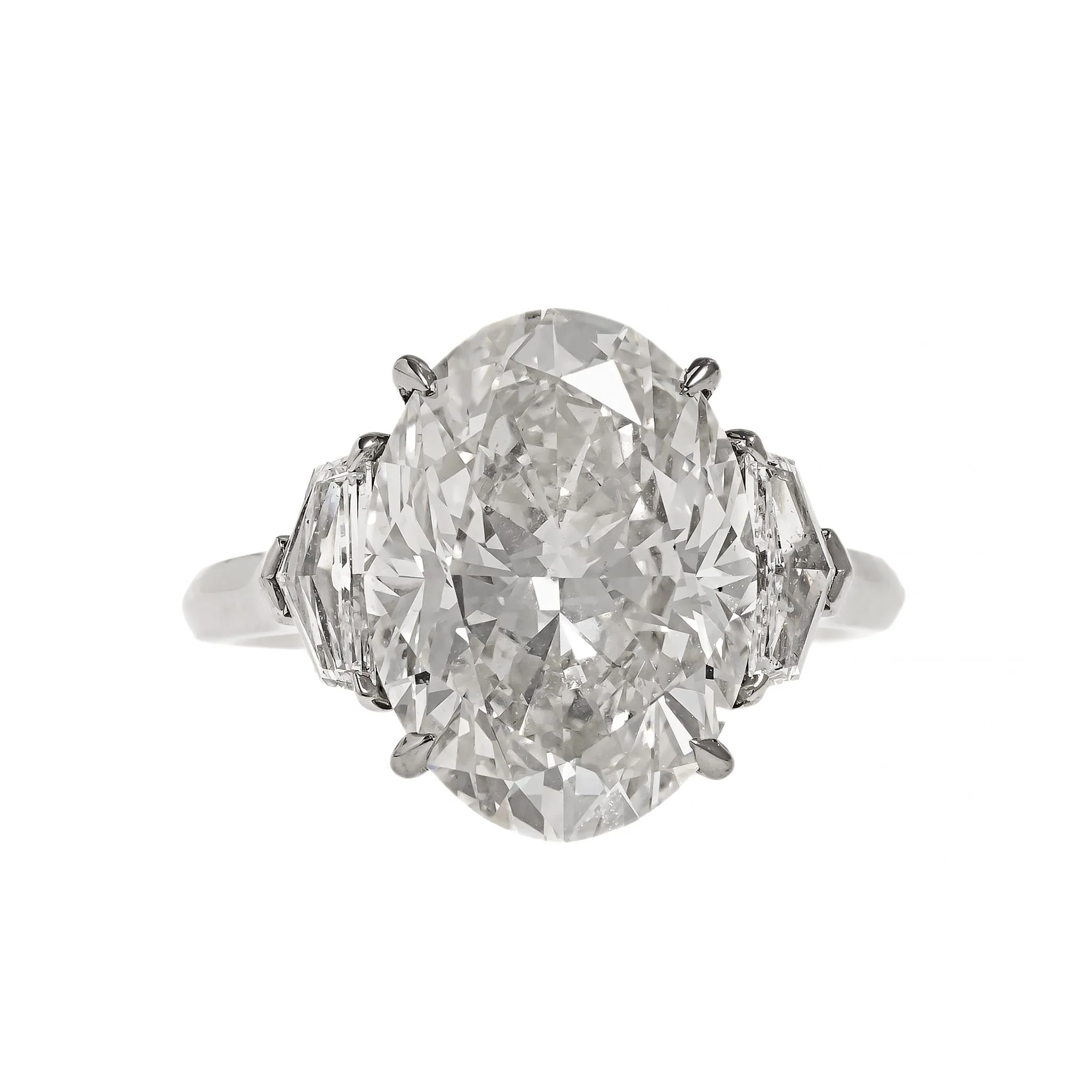 Platinum 3 Stone Oval Cut Diamond Engagement Ring