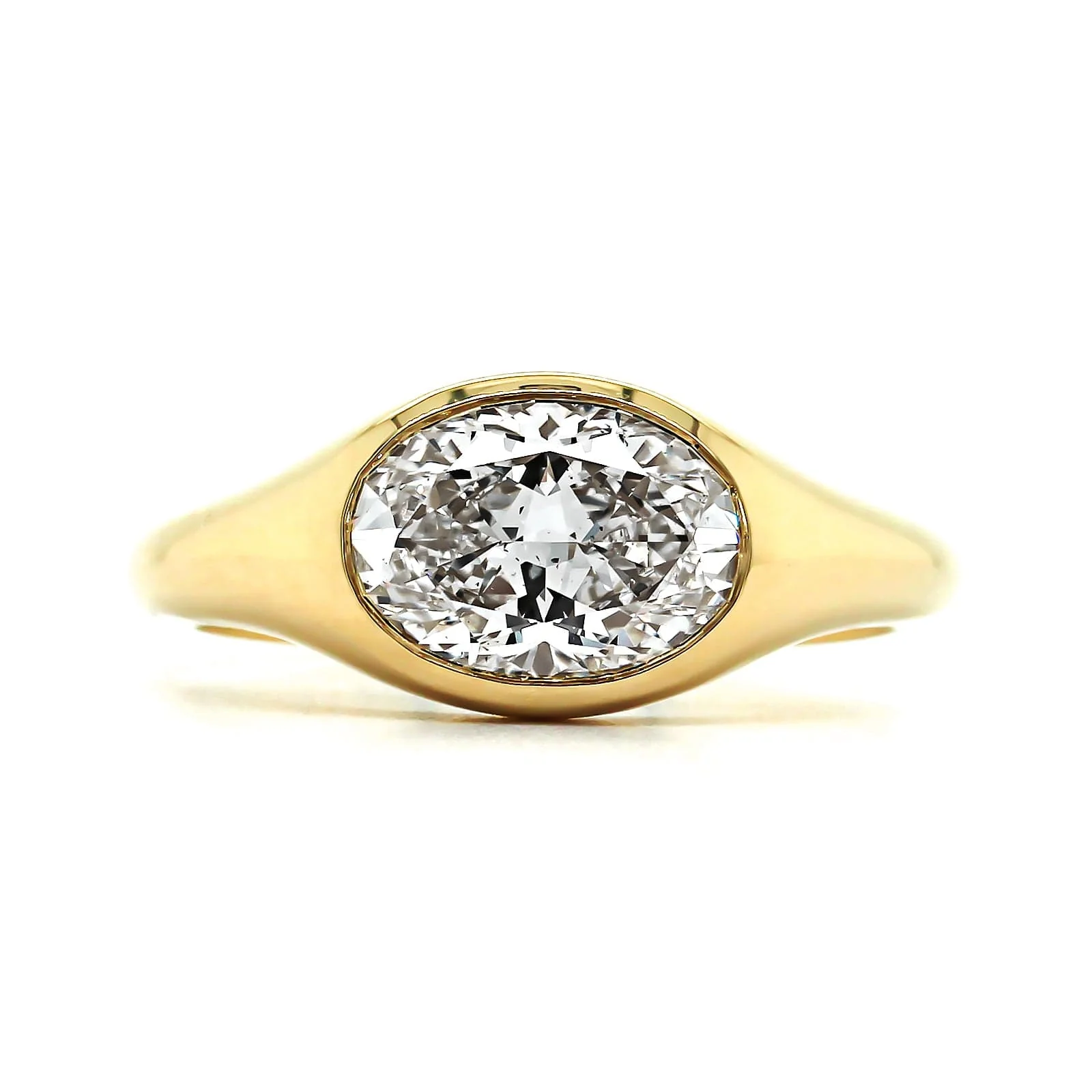 18K Yellow Gold Oval Diamond Bezel Set Engagement Ring