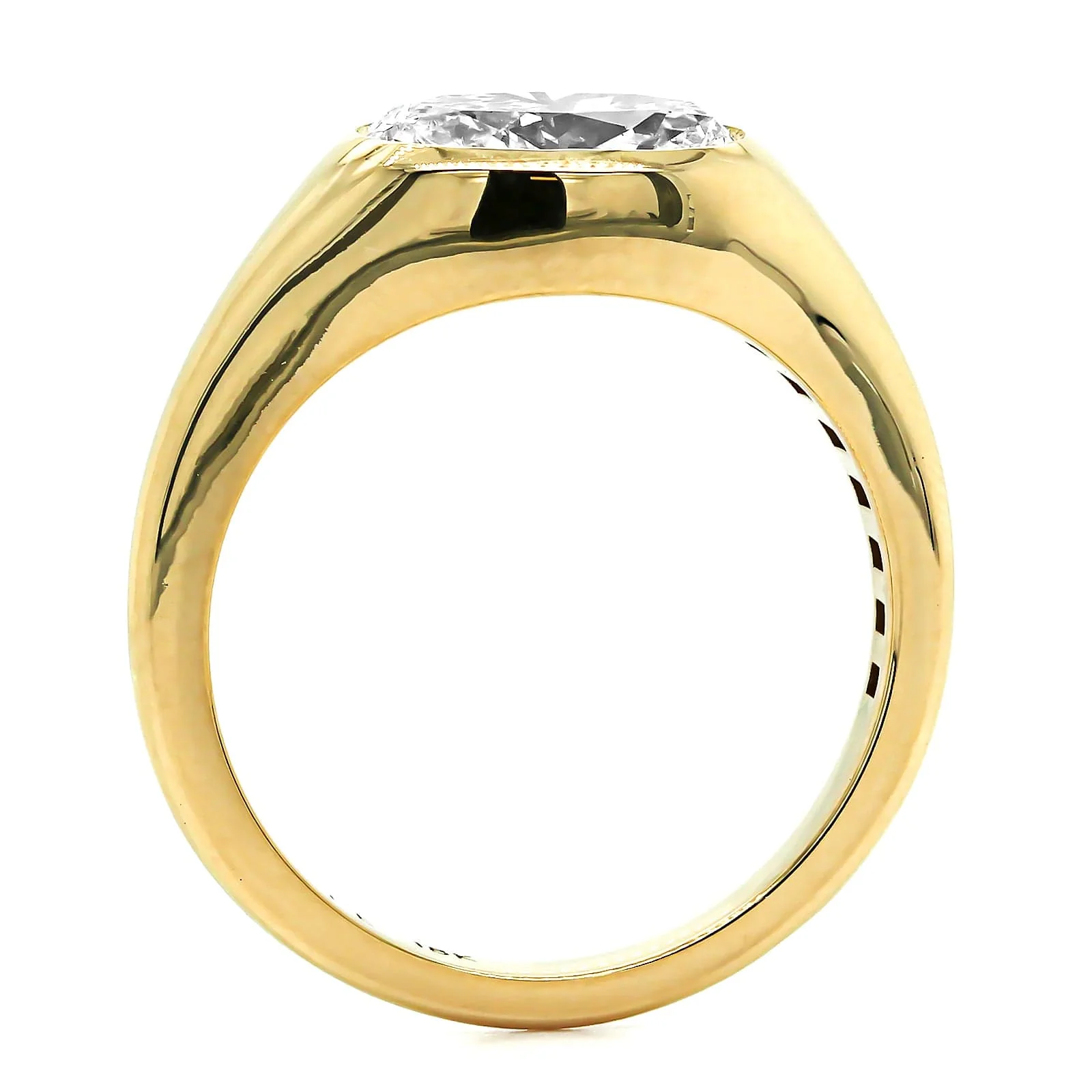 18K Yellow Gold Oval Diamond Bezel Set Engagement Ring - Image 3