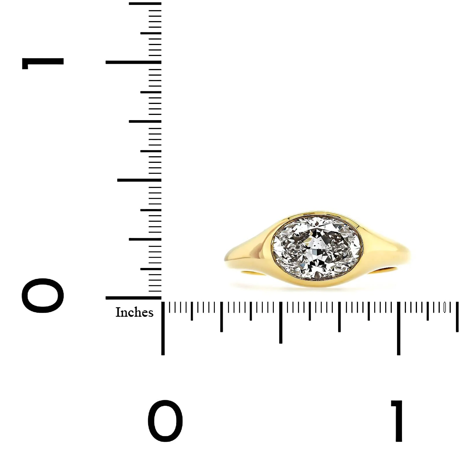 18K Yellow Gold Oval Diamond Bezel Set Engagement Ring - Image 4