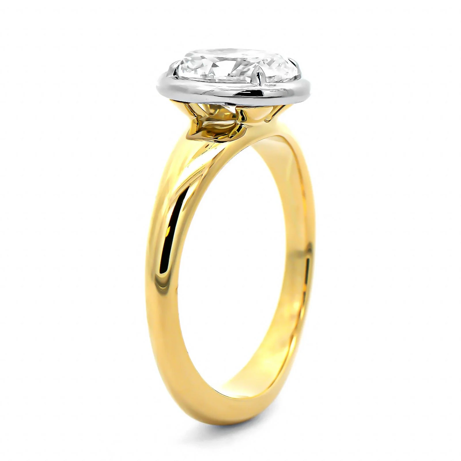 18K Yellow Gold and Platinum Bezel Set Oval Diamond Engagement Ring - Image 2
