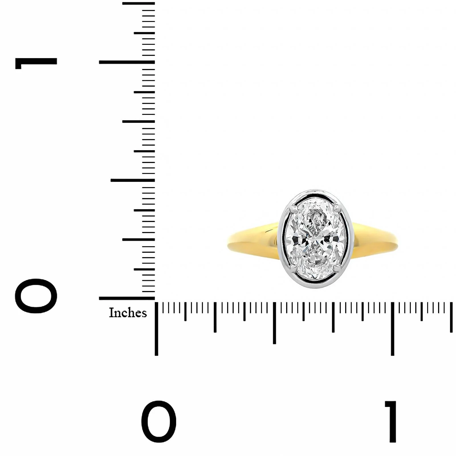 18K Yellow Gold and Platinum Bezel Set Oval Diamond Engagement Ring - Image 4
