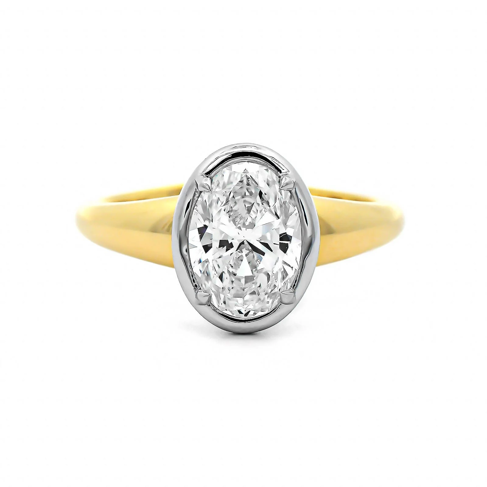 18K Yellow Gold and Platinum Bezel Set Oval Diamond Engagement Ring - Image 5