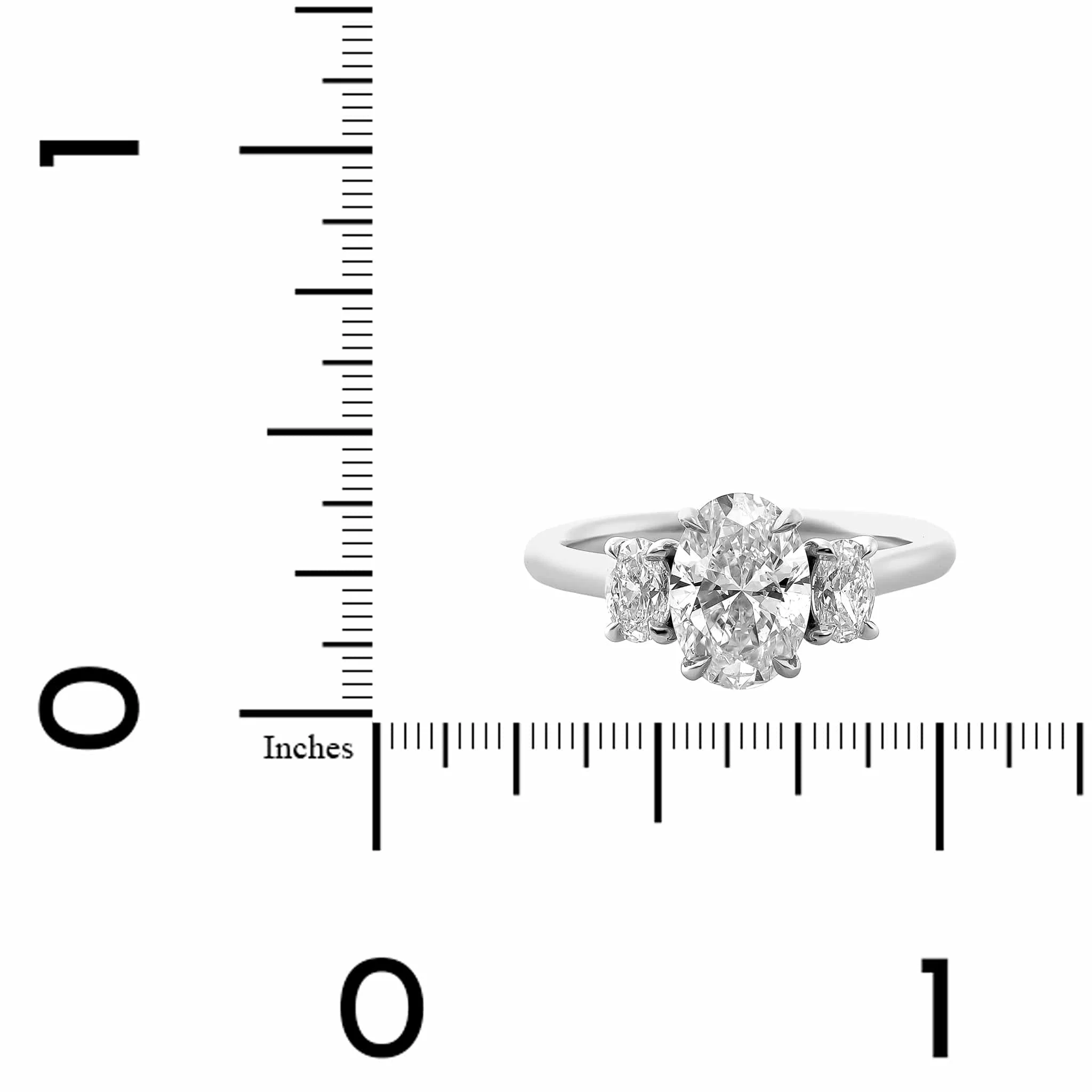 Platinum 3 Stone Oval Shaped Diamond Ring - Image 4