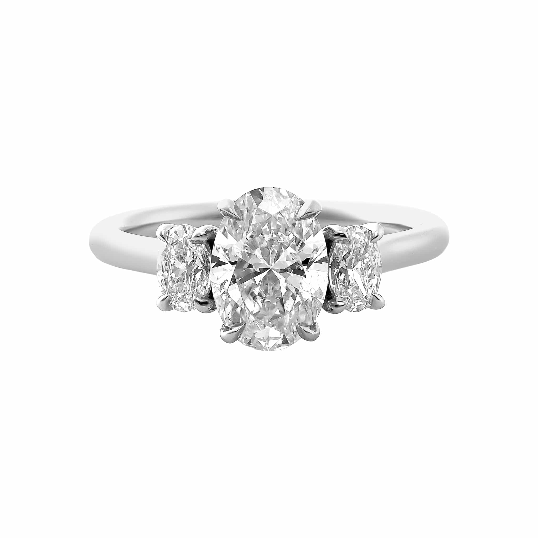 Platinum 3 Stone Oval Shaped Diamond Ring - Image 5