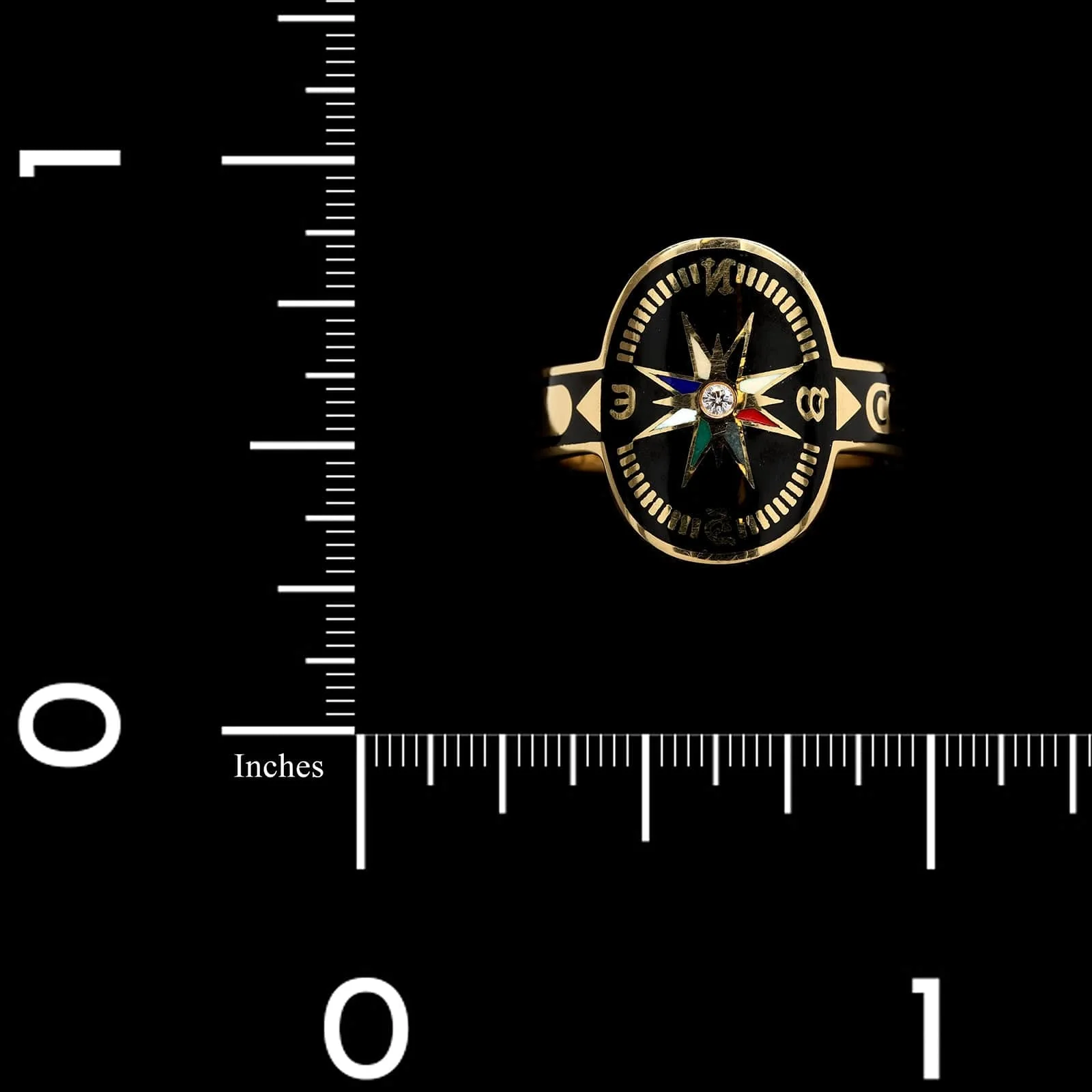 FoundRae 18K Yellow Gold Estate Black Eternal Compass Enamel Cigar Band - Image 4