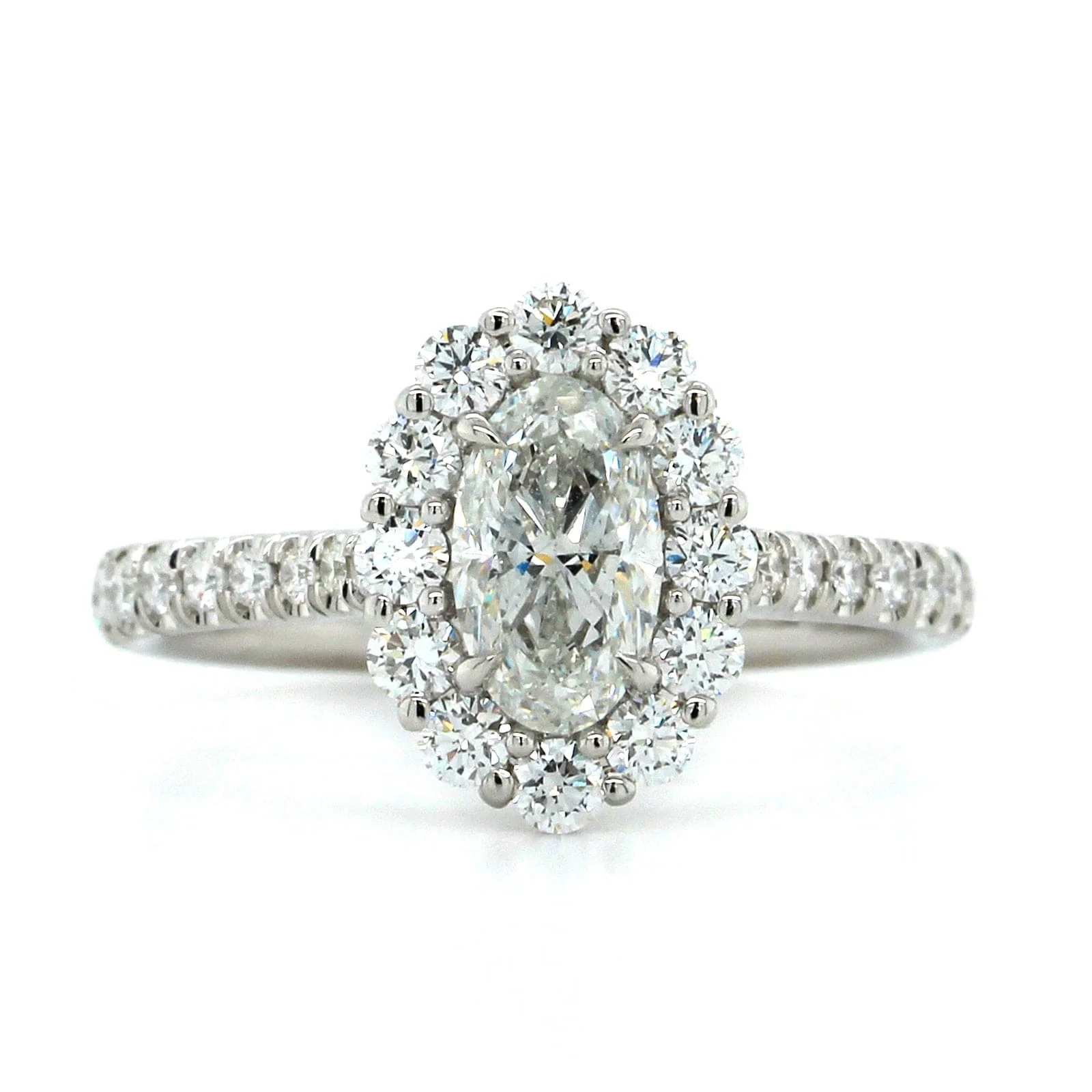 18K White Gold Oval Diamond Halo Engagement Ring - Image 4