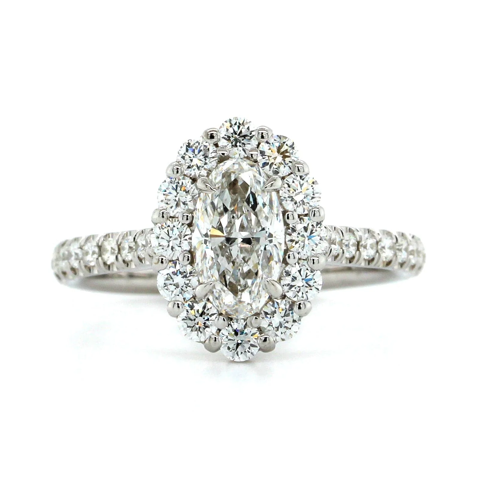 18K White Gold Oval Diamond Halo Engagement Ring - Image 4