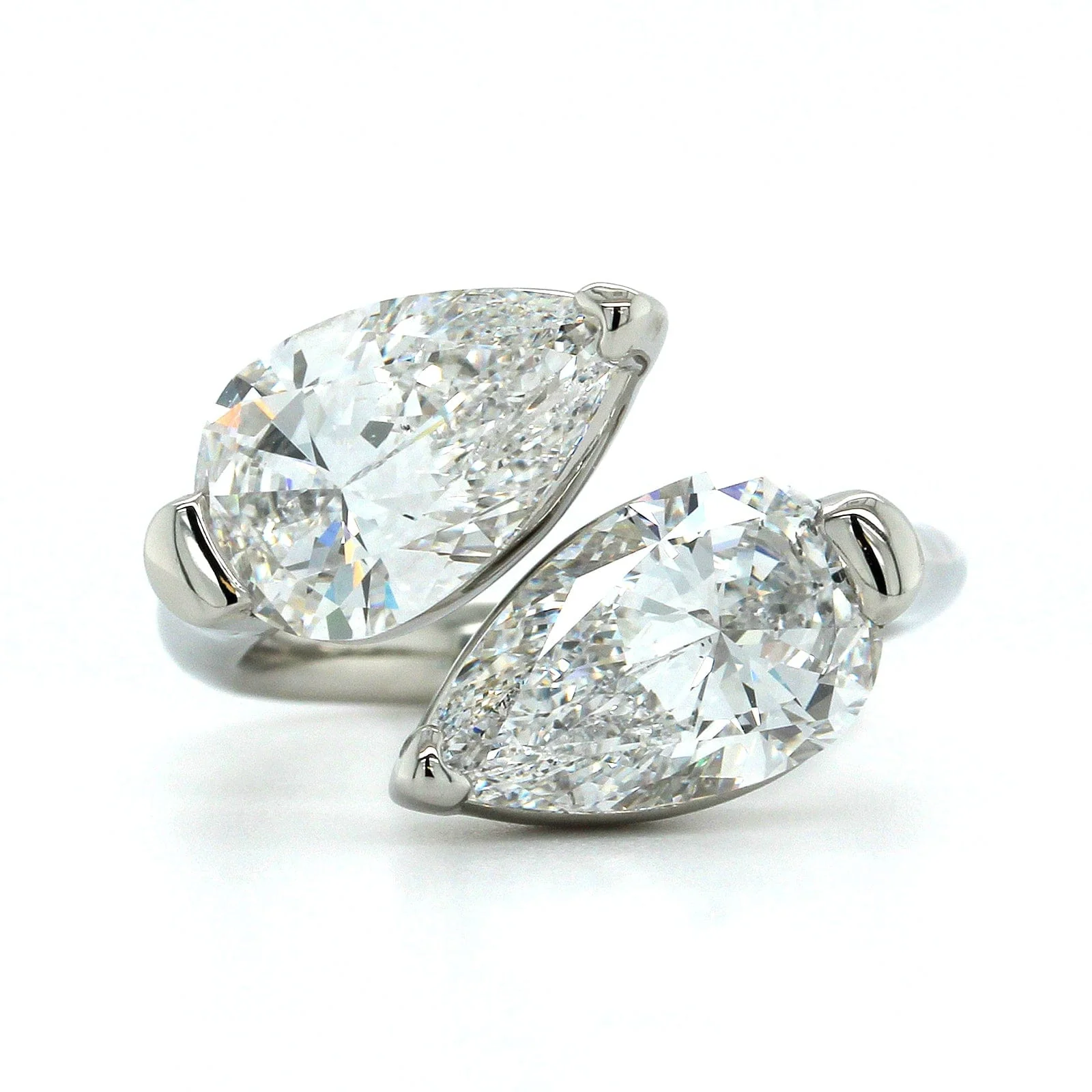 Platinum Double Pear Shape Diamond Bypass Ring - Image 5
