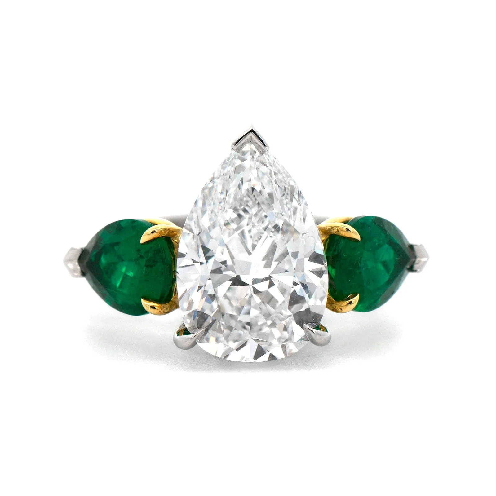 Platinum Diamond and Pear shaped Emerald Ring