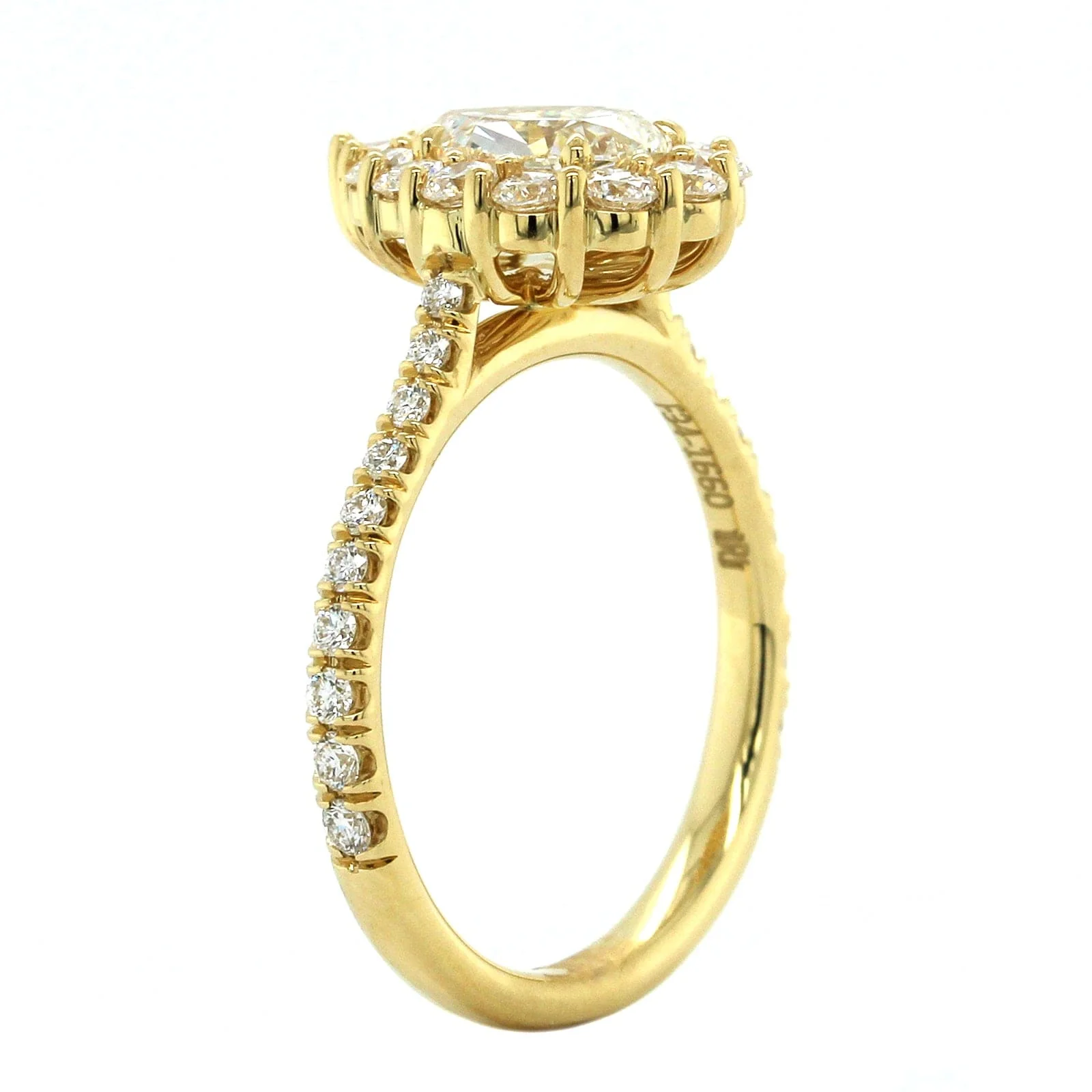 18K Yellow Gold Pear Shape Diamond Halo Engagement Ring - Image 2