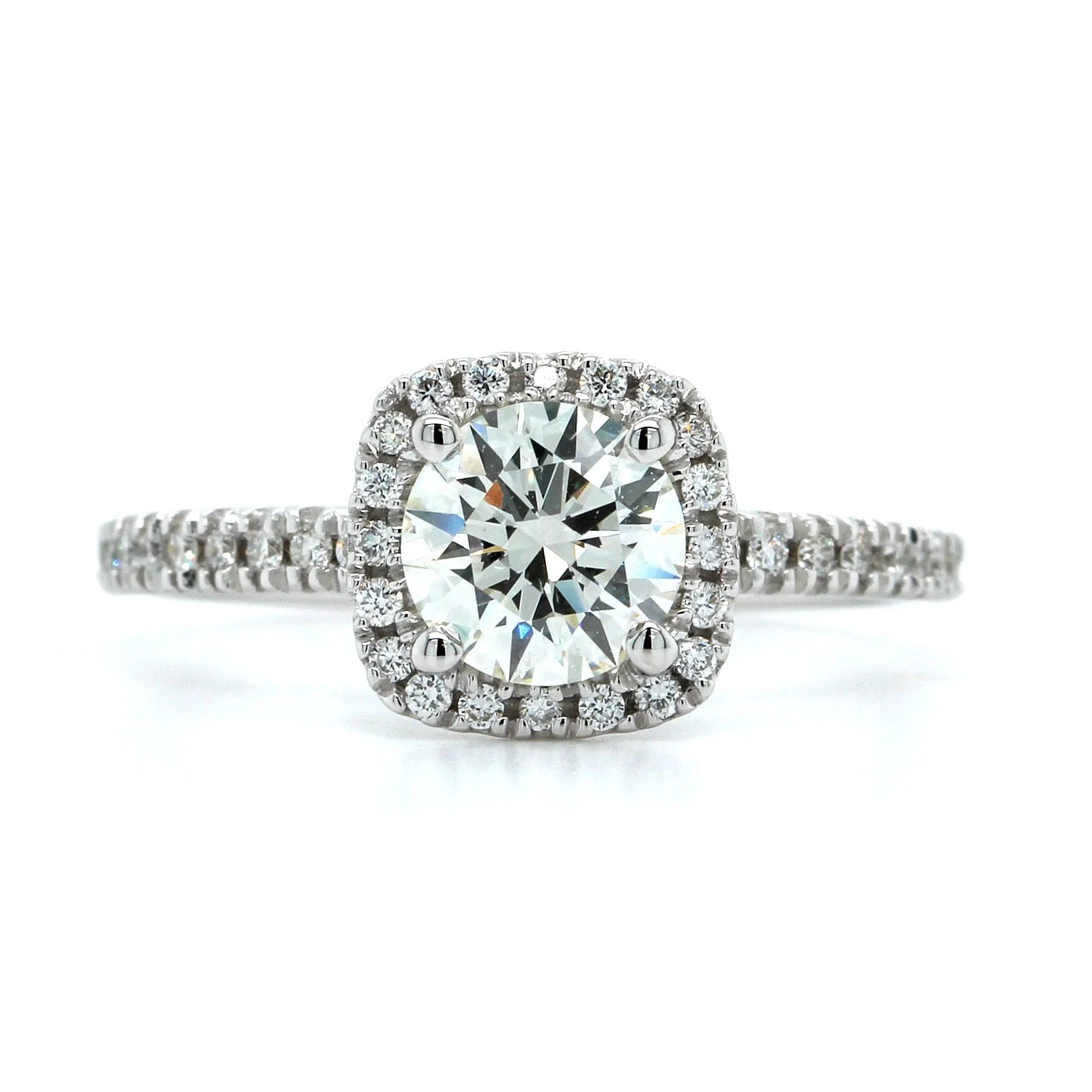 18K White Gold Diamond Cushion Halo Engagement Ring