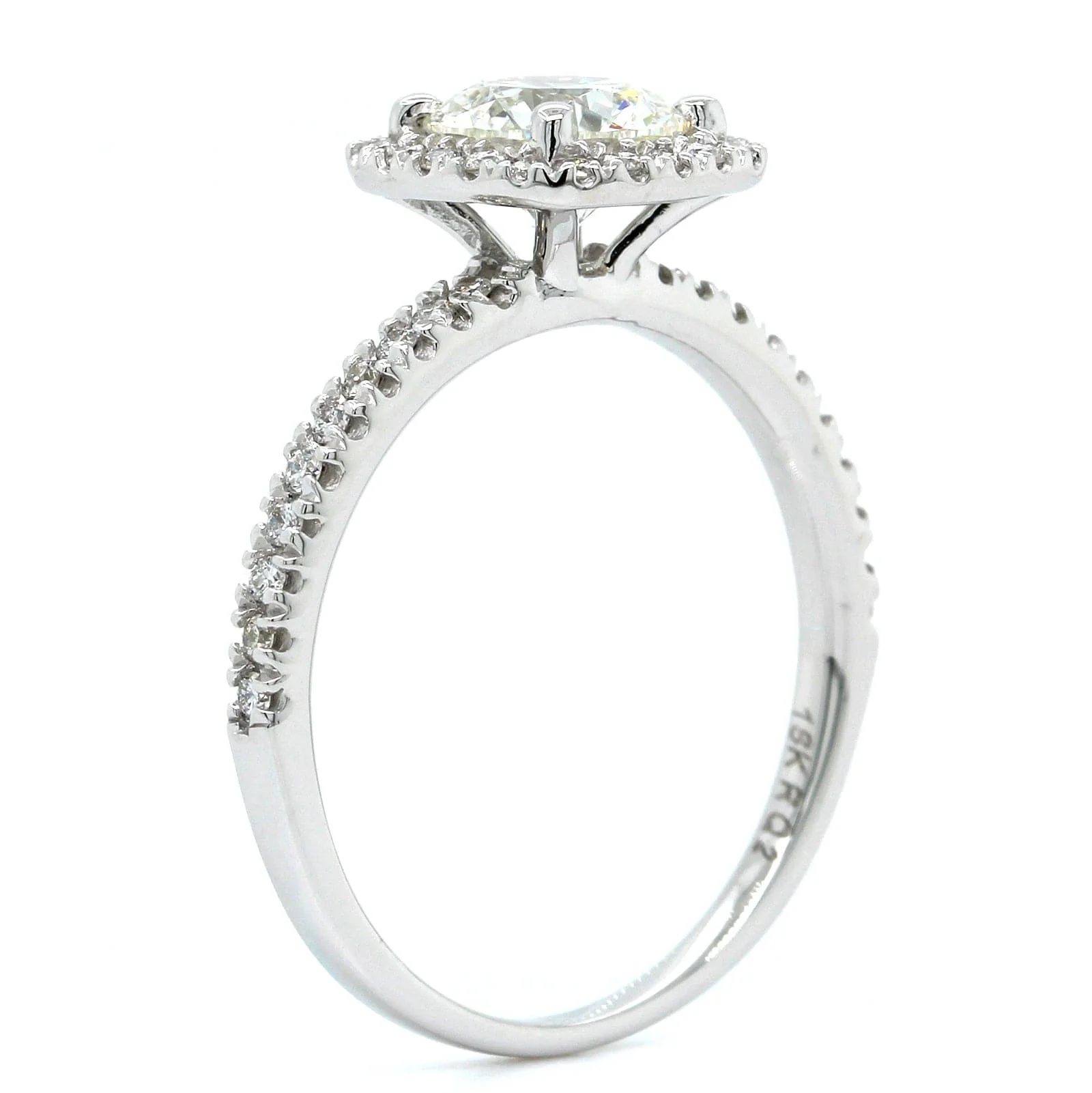 18K White Gold Diamond Cushion Halo Engagement Ring - Image 2