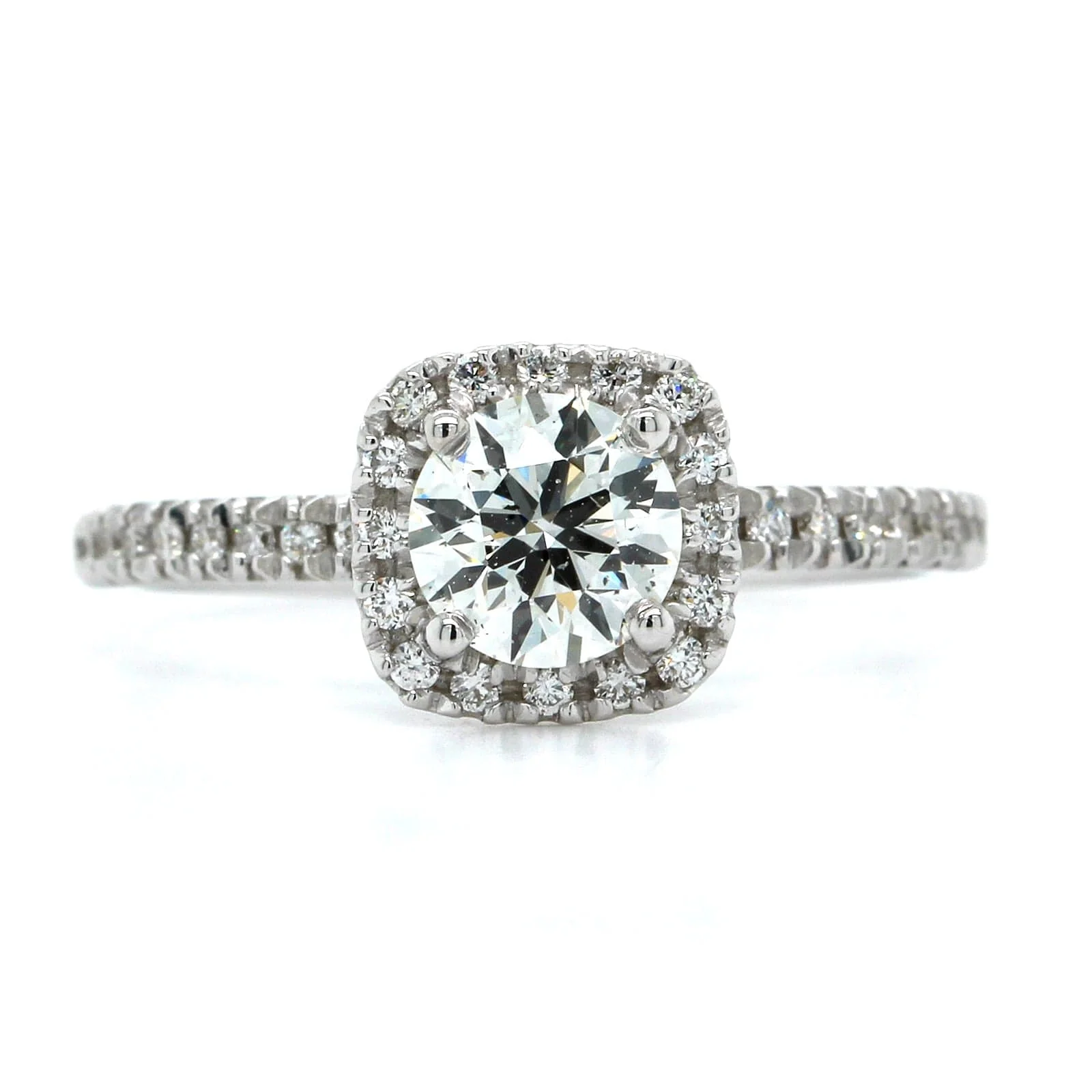 18K White Gold Diamond Cushion Halo Engagement Ring - Image 4
