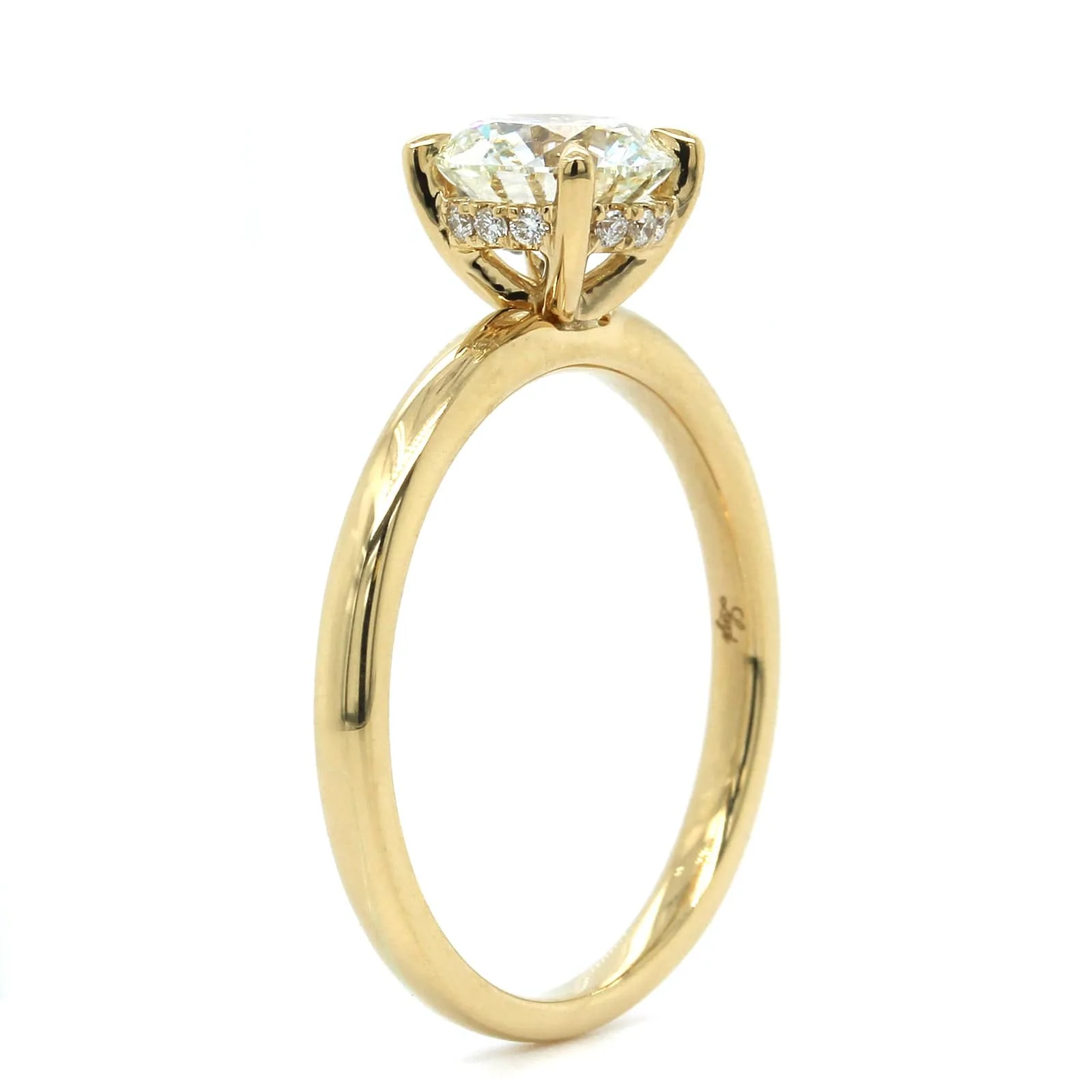 18K Yellow Gold Hidden Diamond Halo Engagement Ring - Image 2