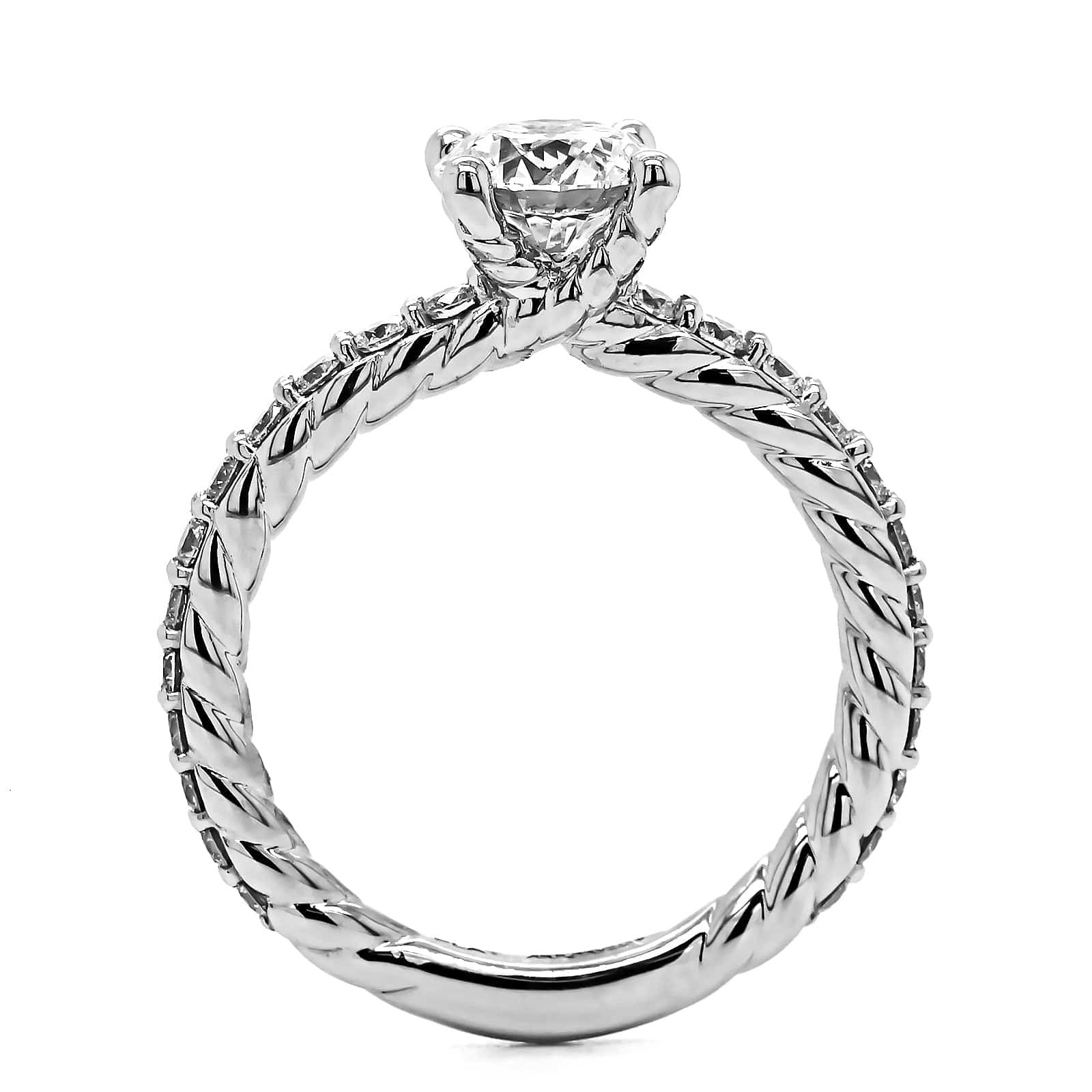 Platinum Round Cut Diamond with Braid Design Engagement Ring - Image 3