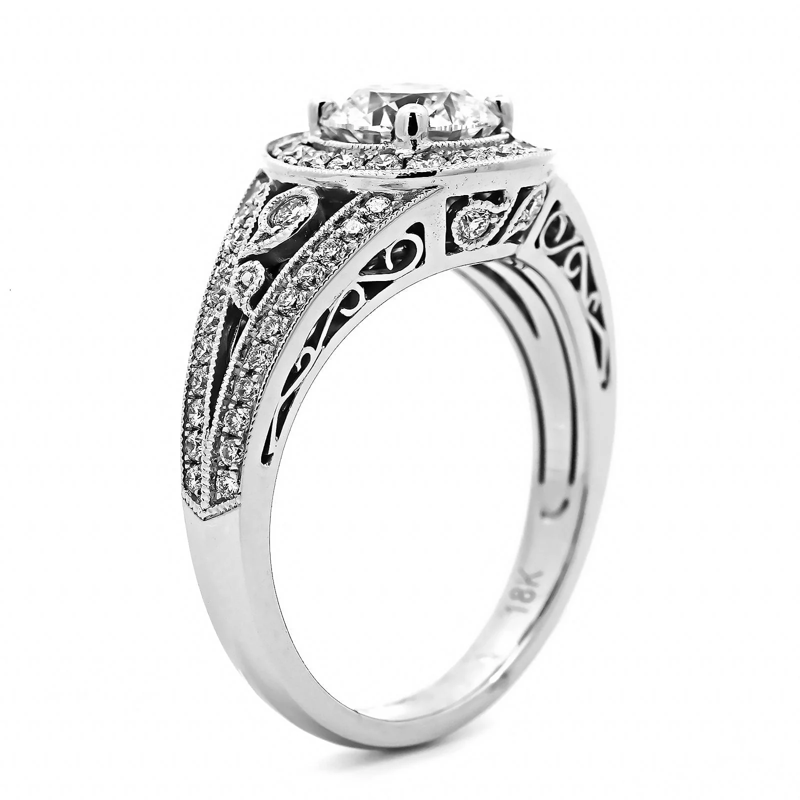 18K White Gold Round Diamond Halo Engagement Ring - Image 2