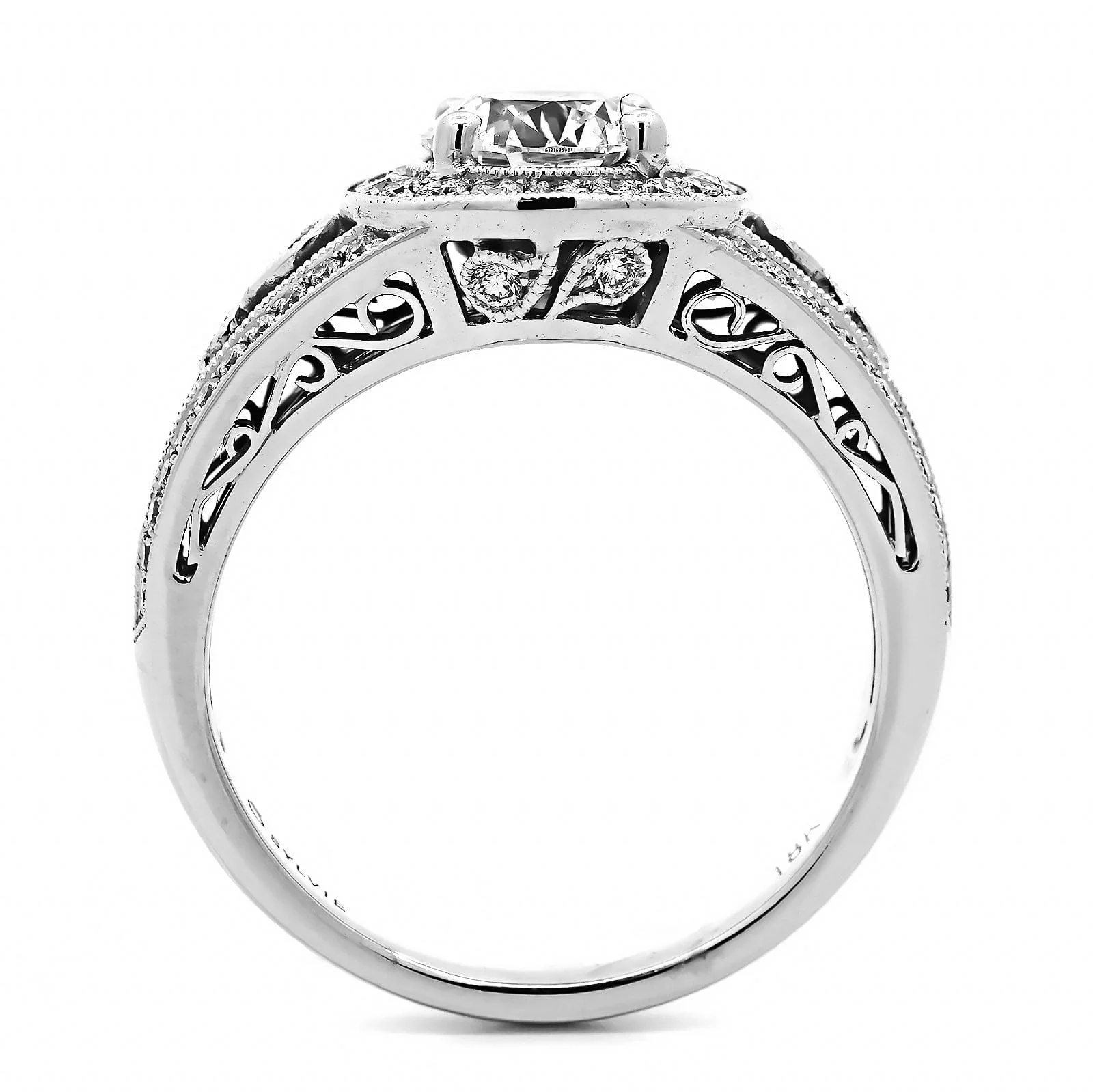 18K White Gold Round Diamond Halo Engagement Ring - Image 3