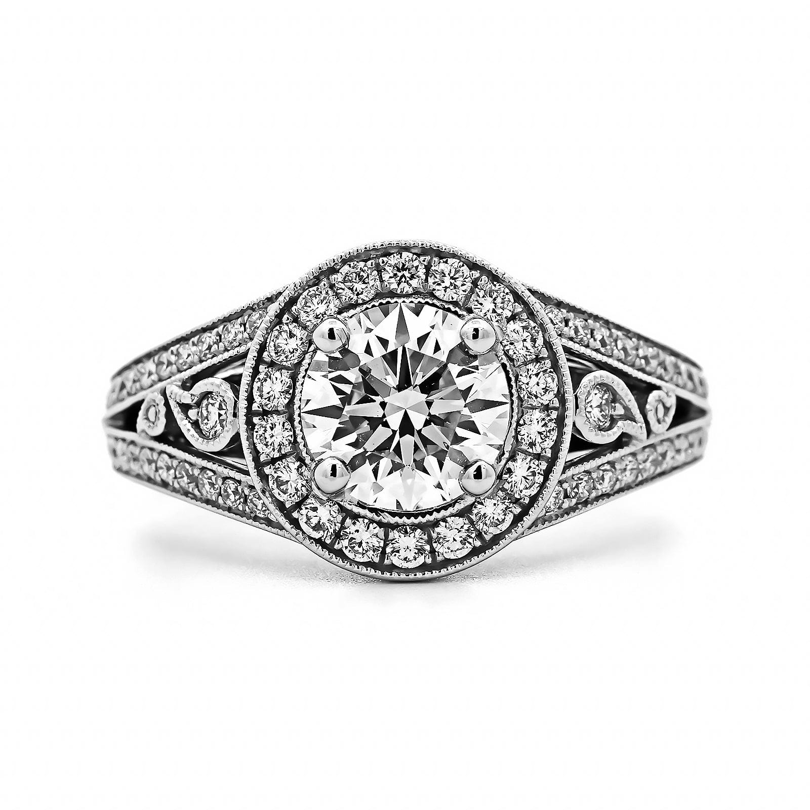 18K White Gold Round Diamond Halo Engagement Ring - Image 5
