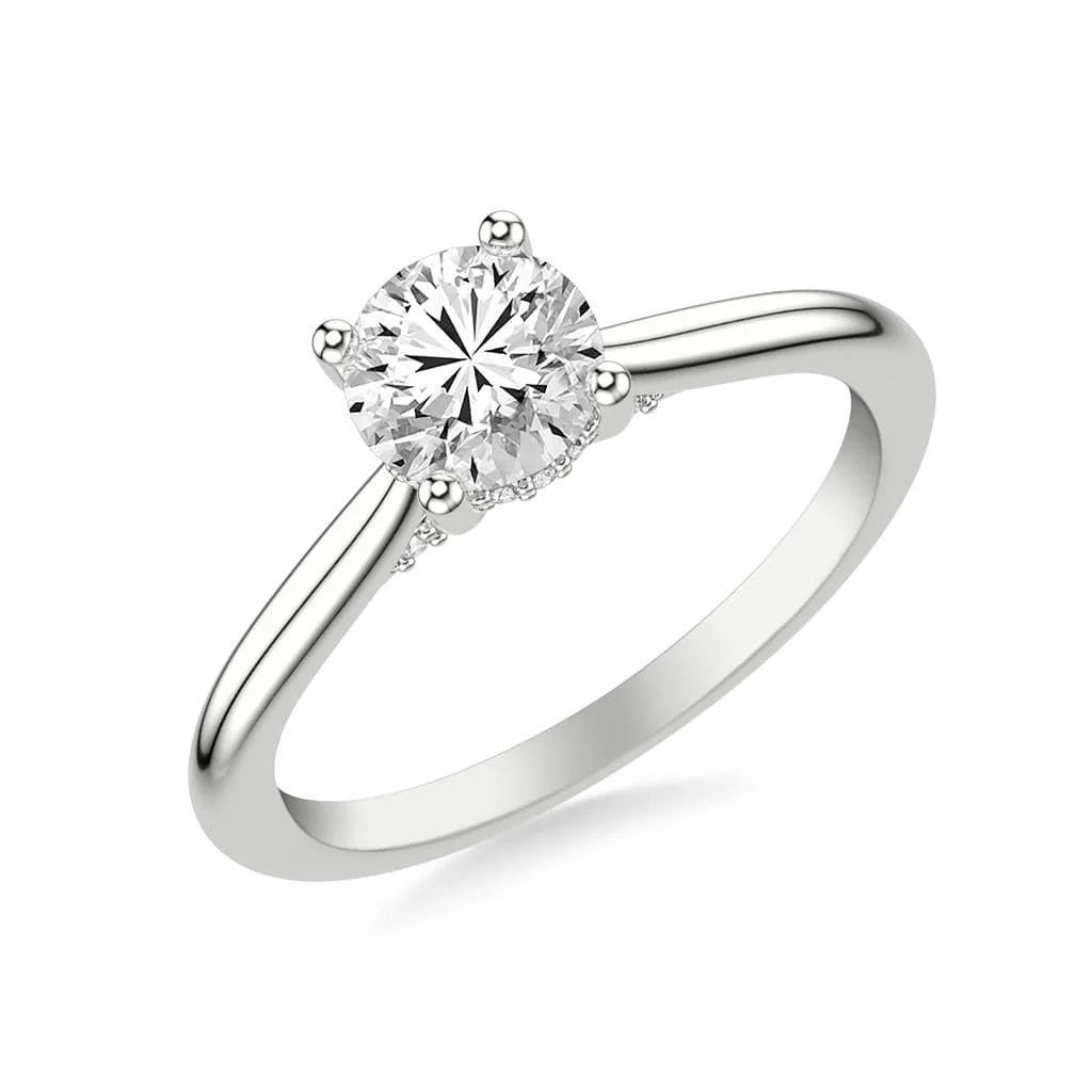 Platinum Round Diamond with Cathedral Mounting Engagement Ring - Image 3